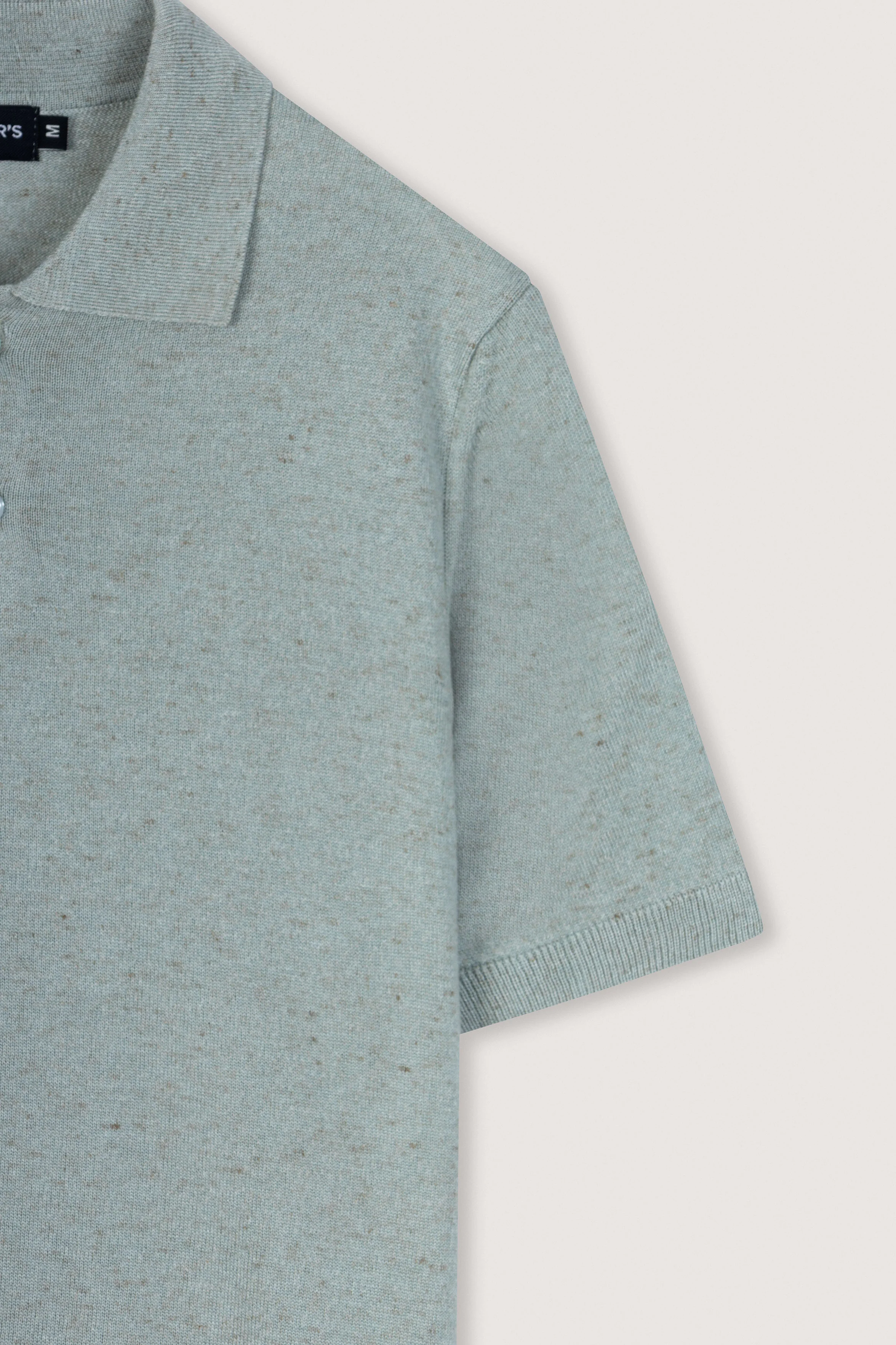 Light Olive Knitted Linen Look Polo T-Shirt - Image 5