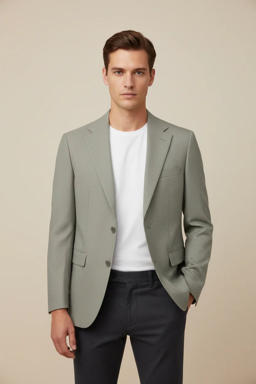 Beige Checked Classic Blazer - Image 5