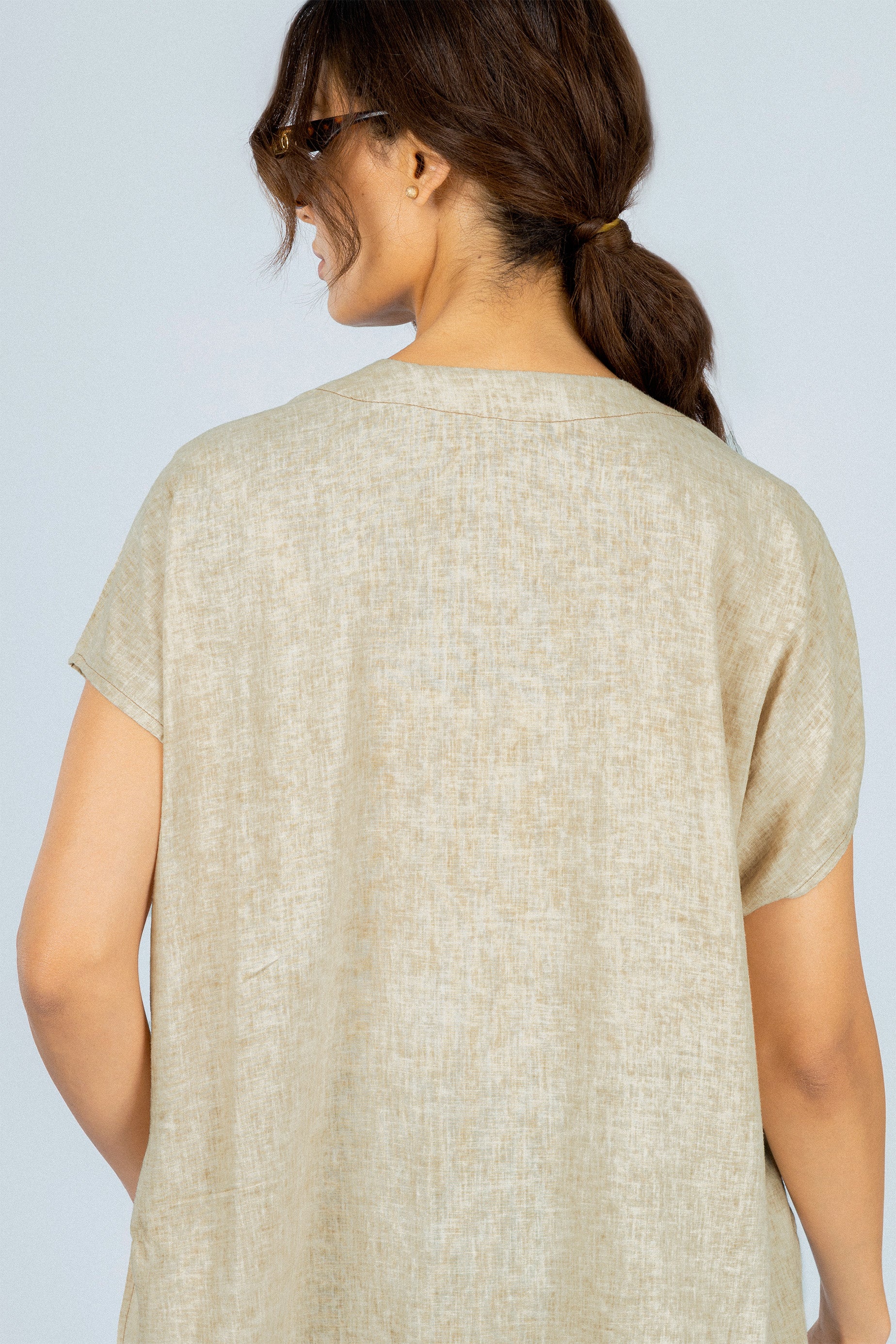 Beige Linen Blend Short-Sleeve Blouse - Image 4