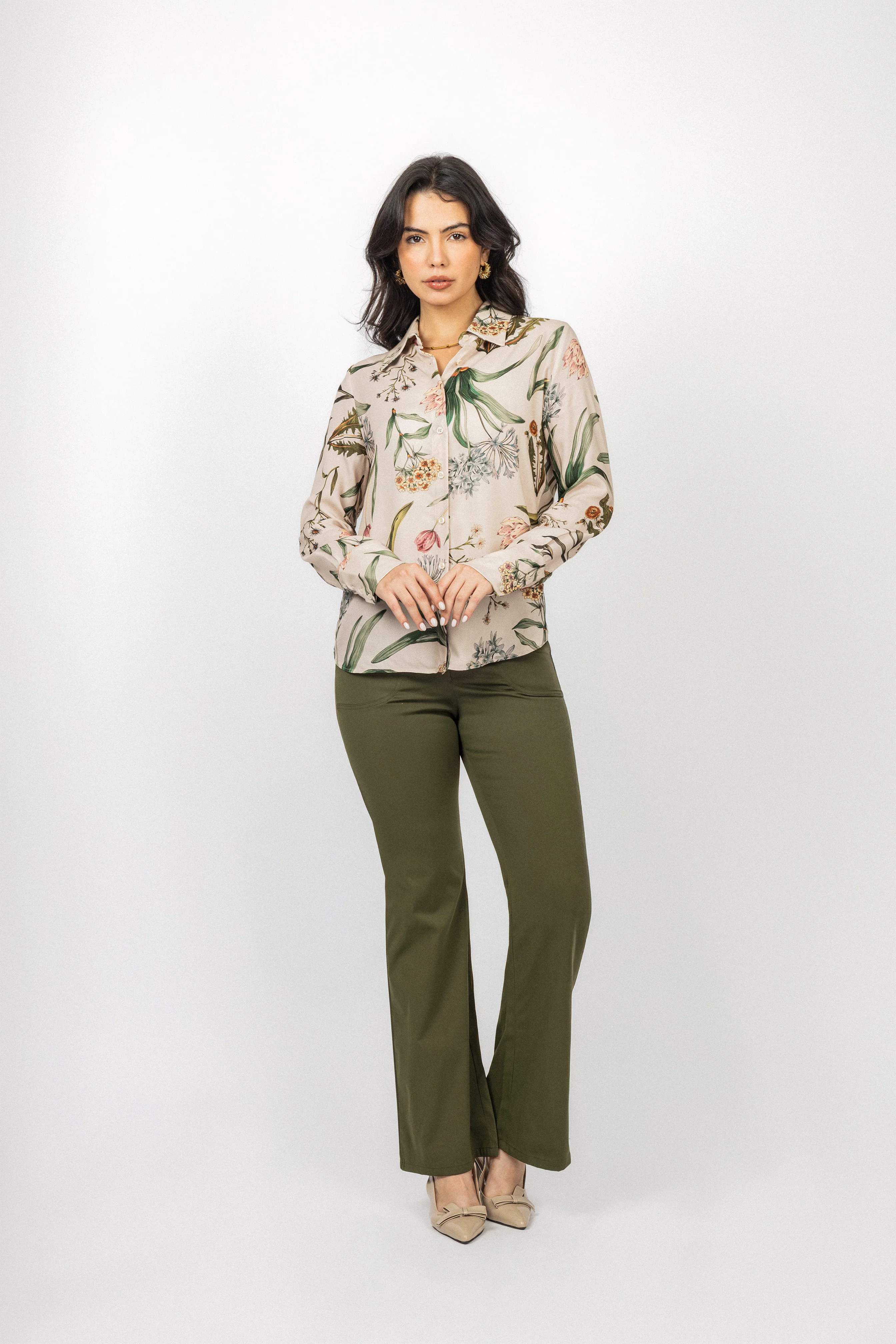 Beige Printed Classic Shirt