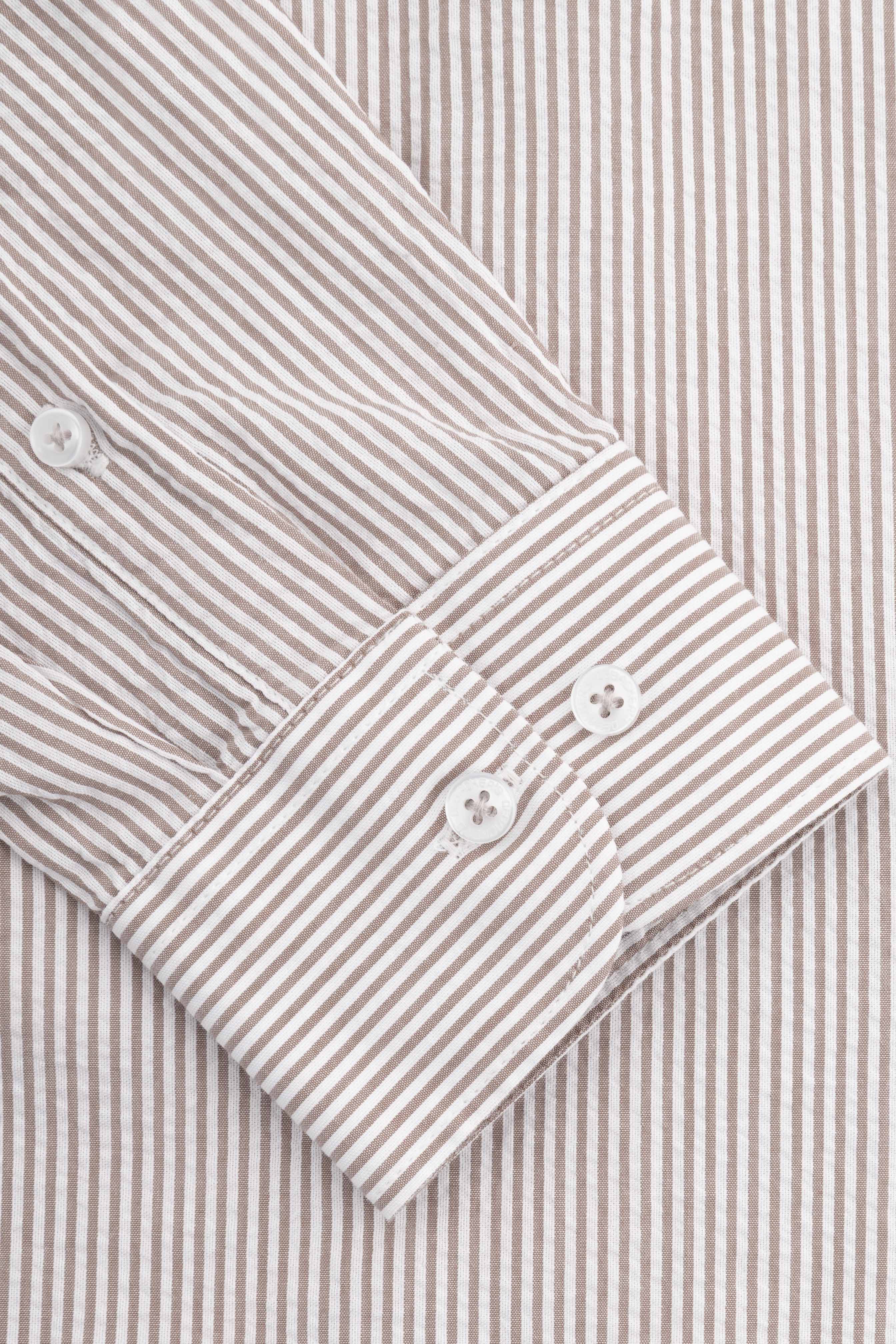 Beige Striped Smart Casual Shirt - Image 3