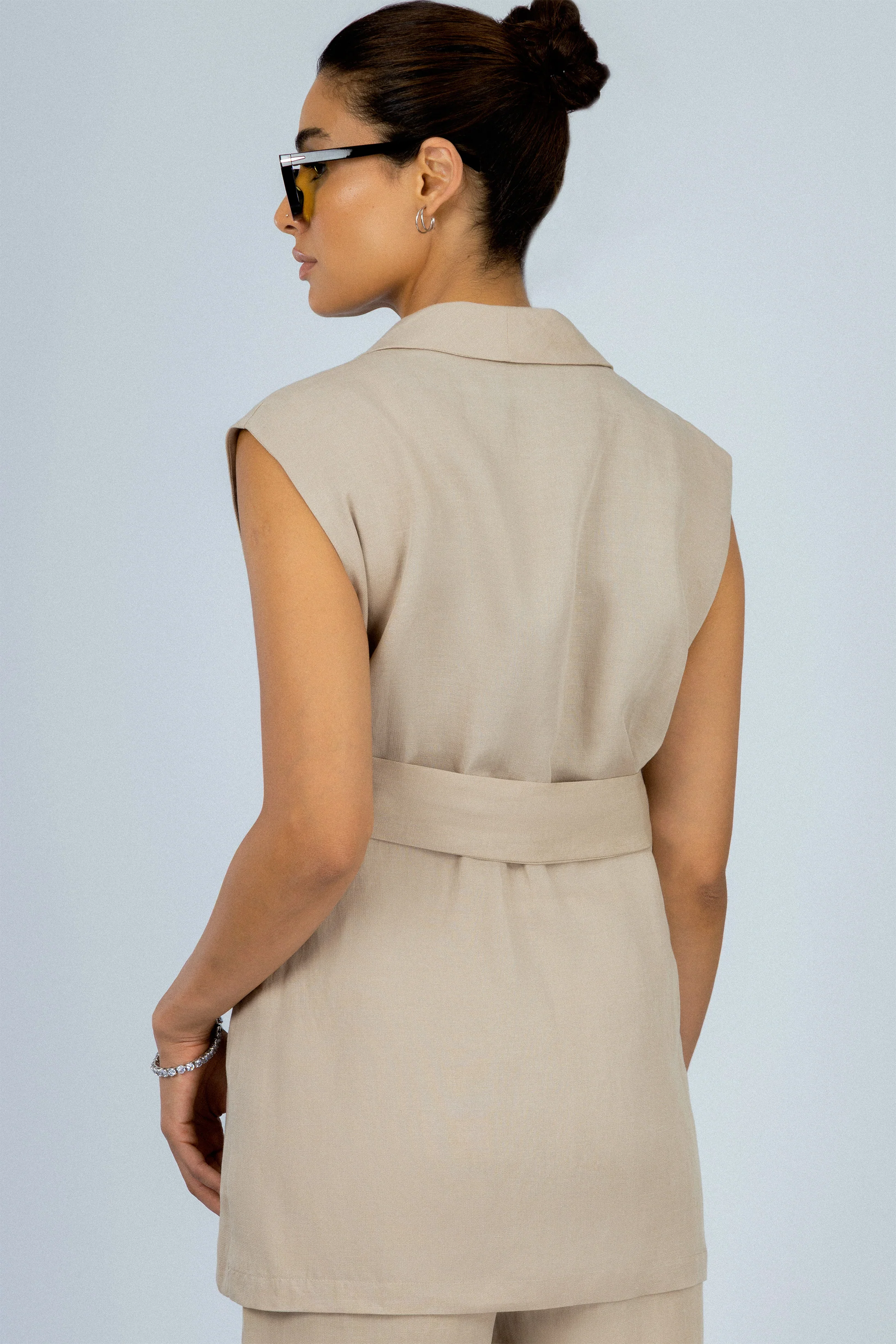Beige Linen Feel Womens Suit - Image 3