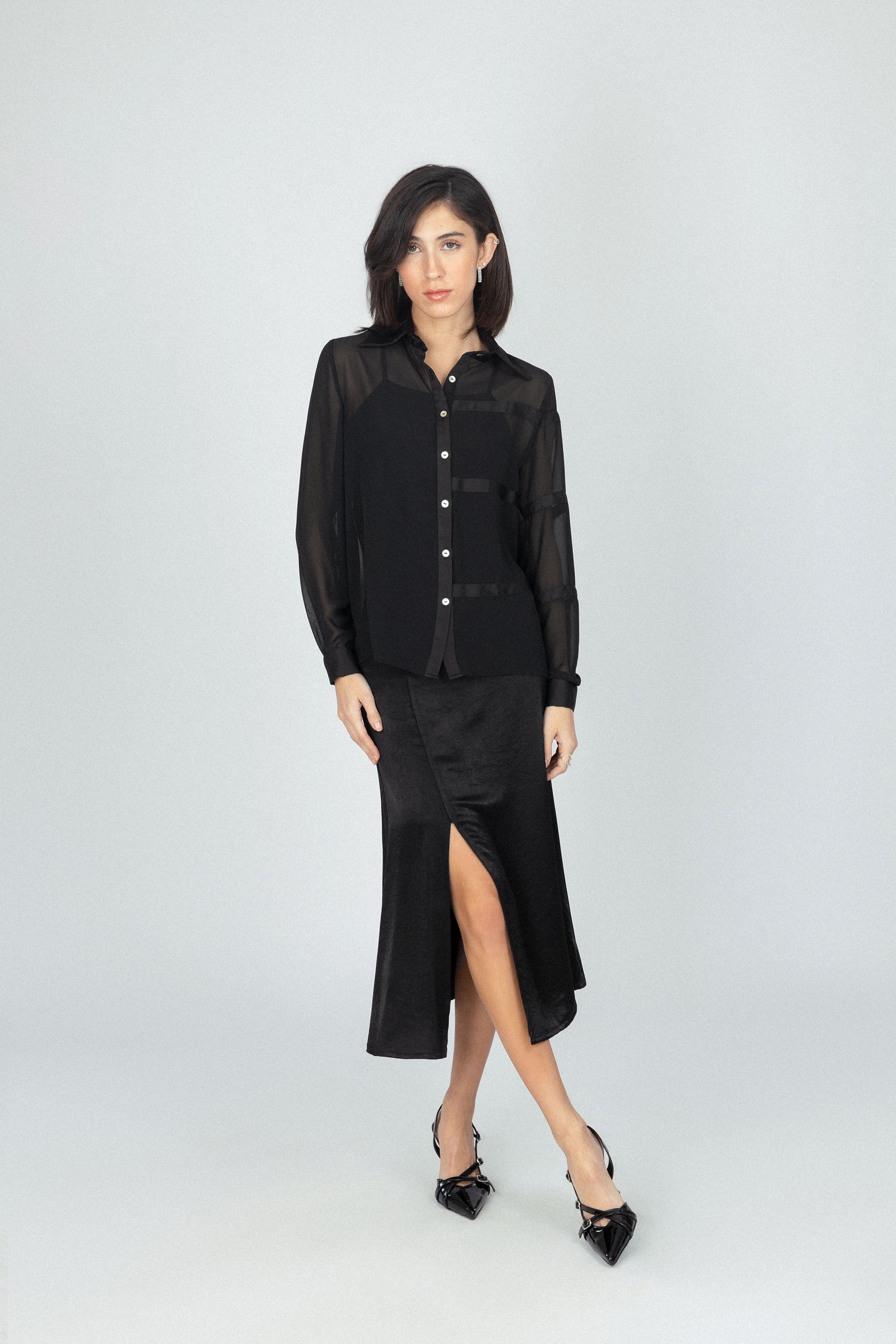 Black Chiffon Classic Sheer Shirt - Image 2