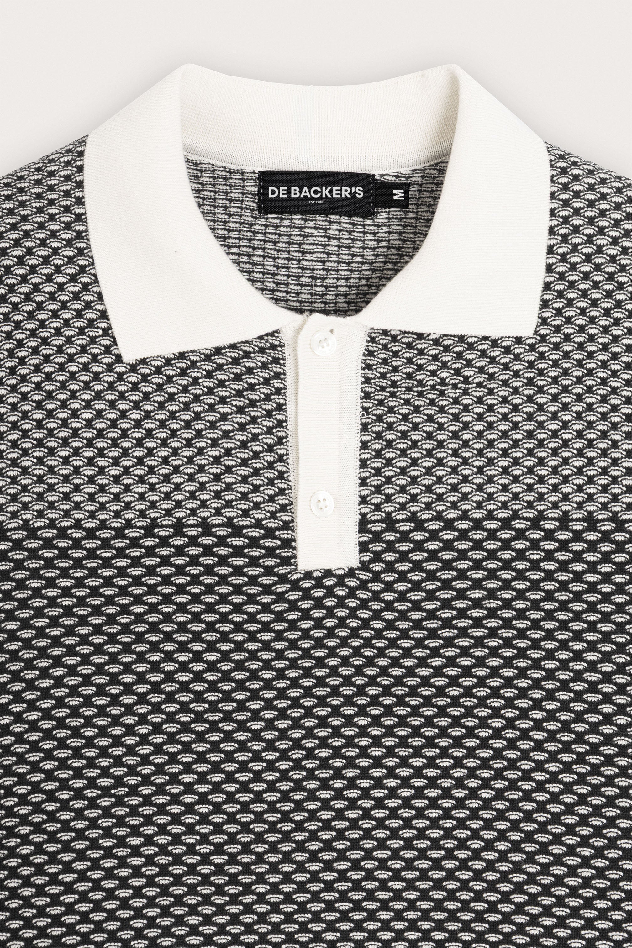 Black Knitted Jacquard Polo T-Shirt - Image 2