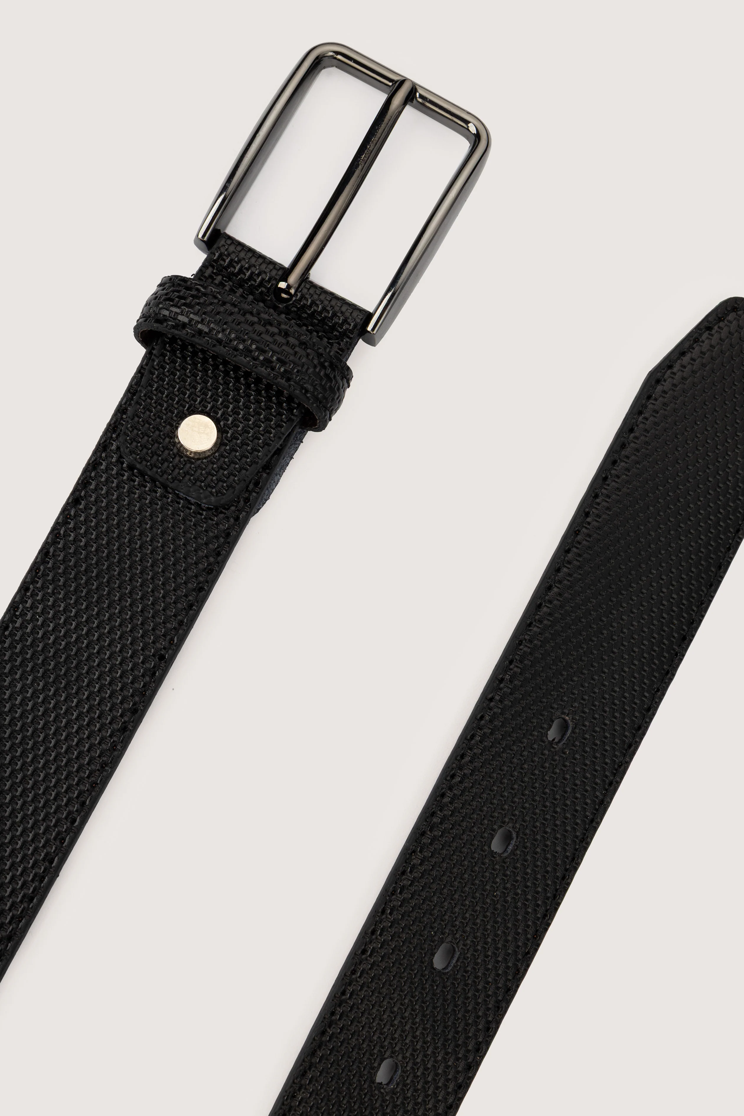Black Patterned Leather Classic Belt - Image 2