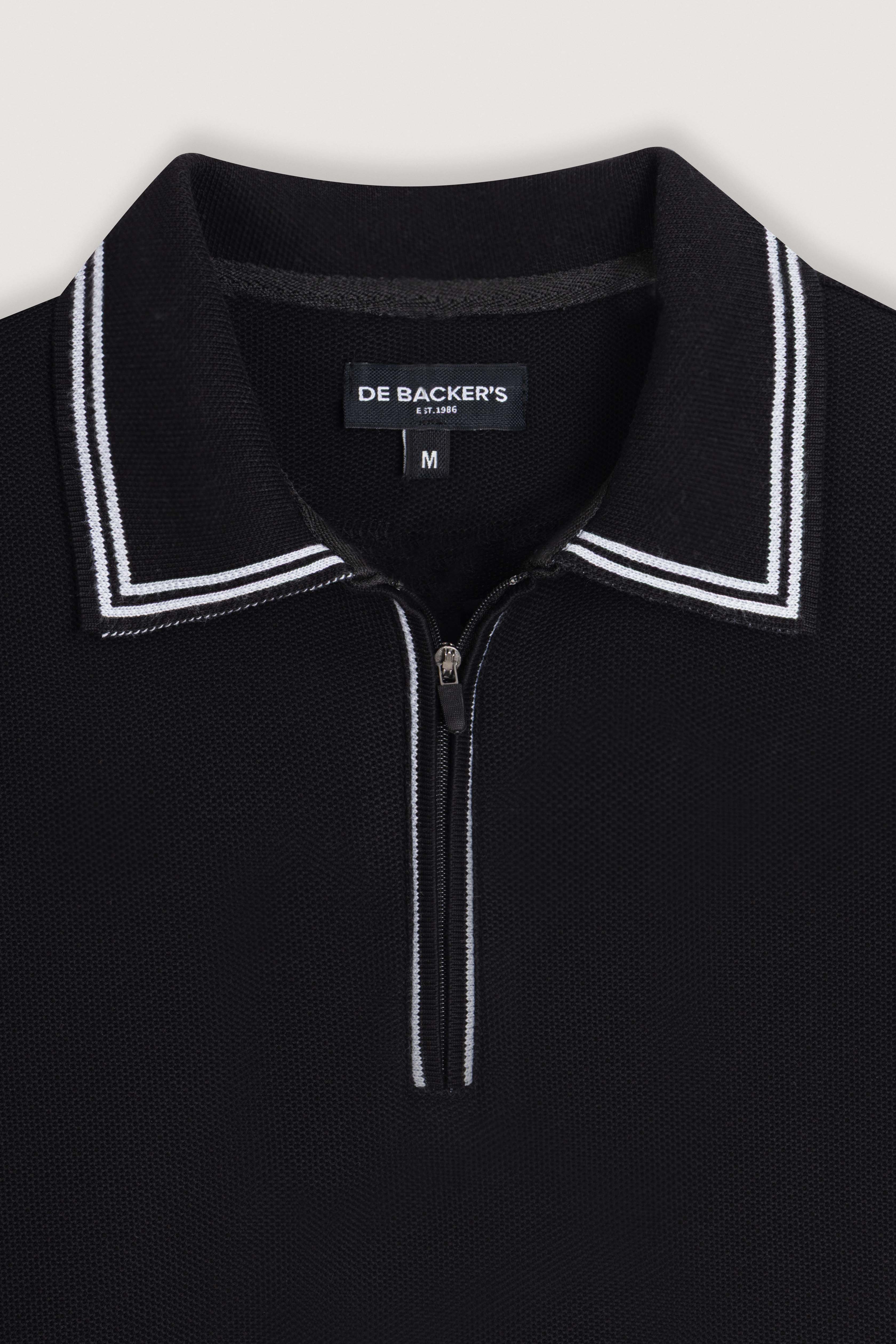 Black Micro-Textured Zip-Up Polo - Image 2