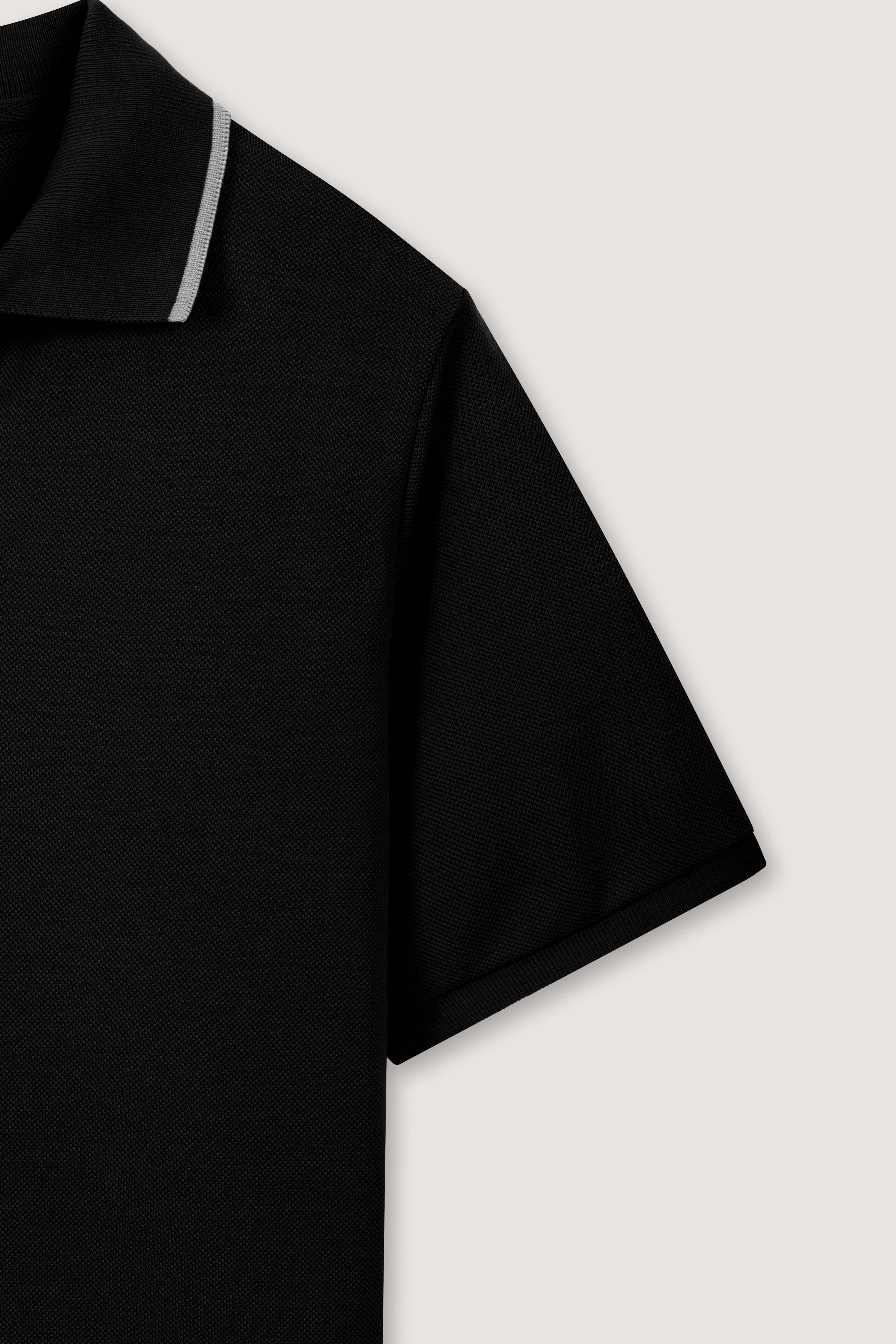 Black Pique V neck Polo - Image 3