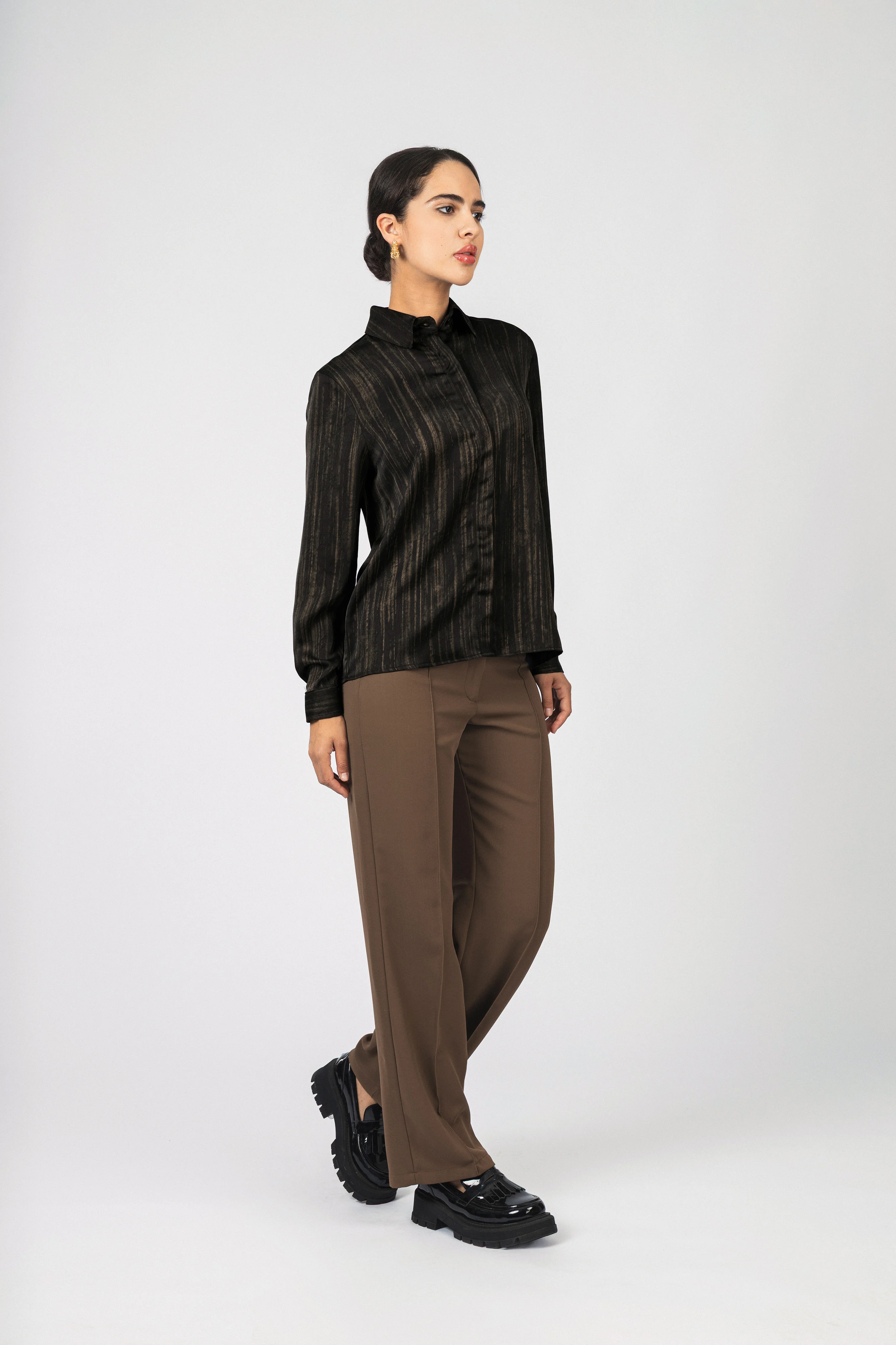 Black Printed Sheen Chiffon Classic Shirt - Image 3