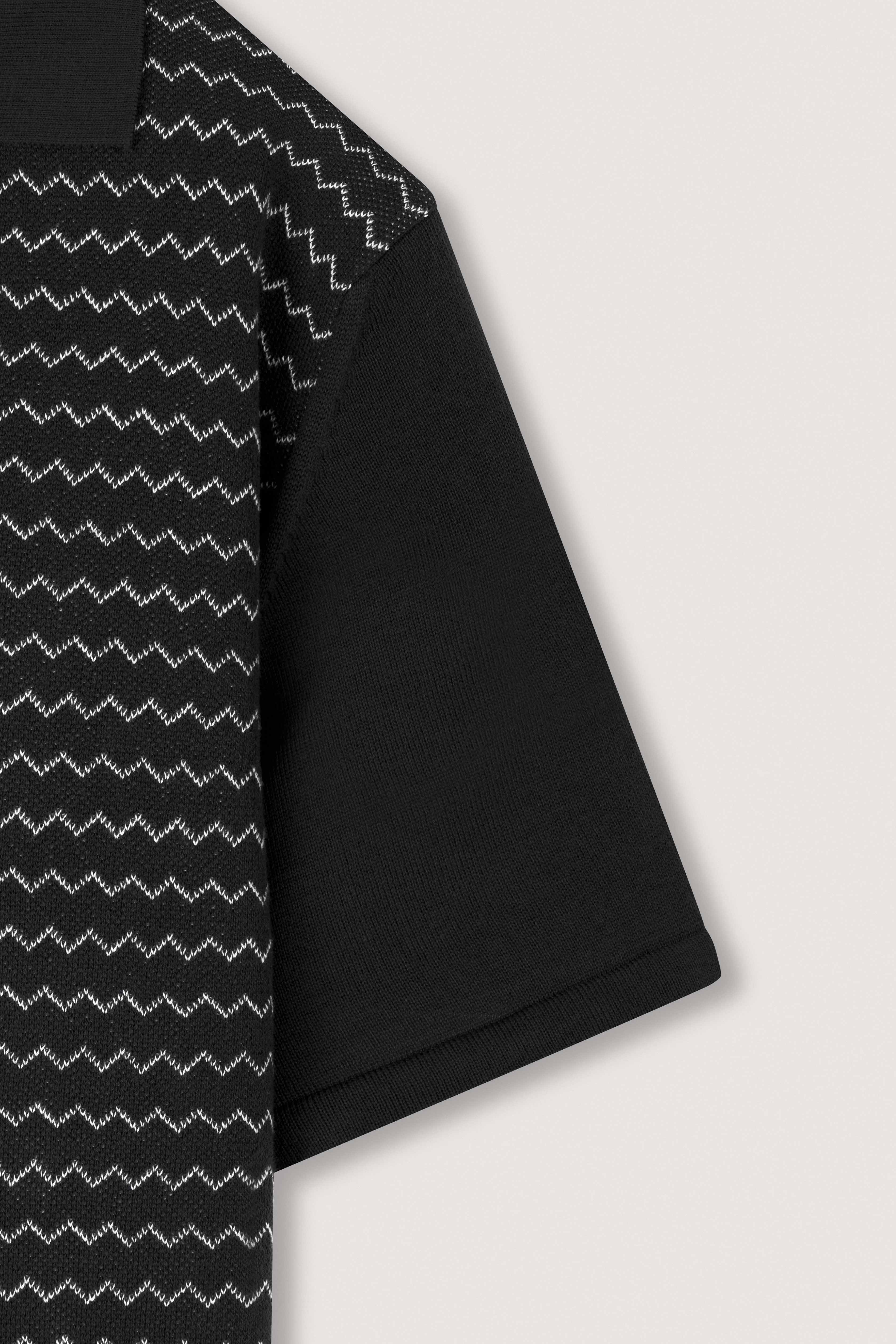 Black Striped Knitted V-Neck Polo Shirt - Image 3