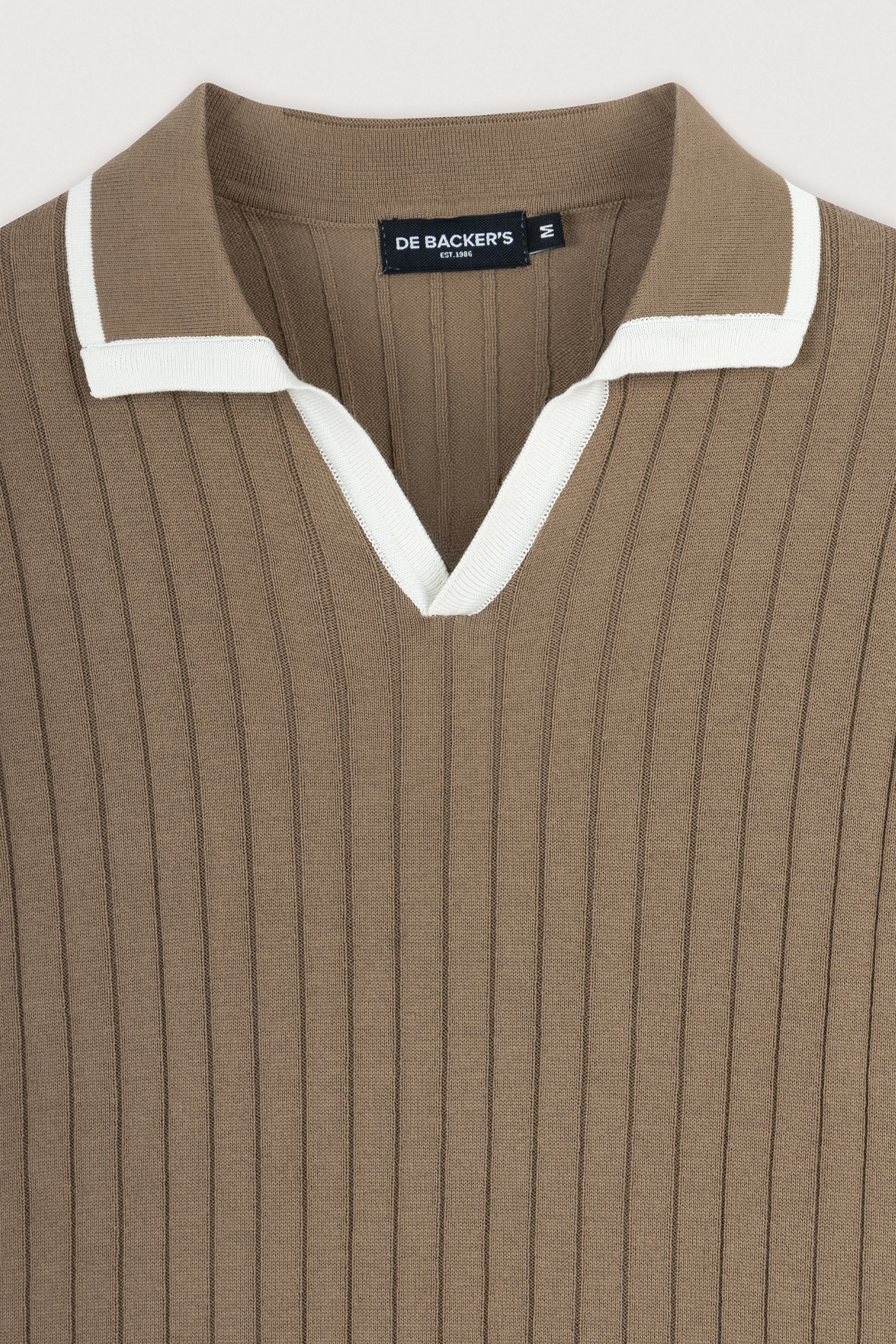 Brown Taupe Knitted V-neck Polo - Image 2