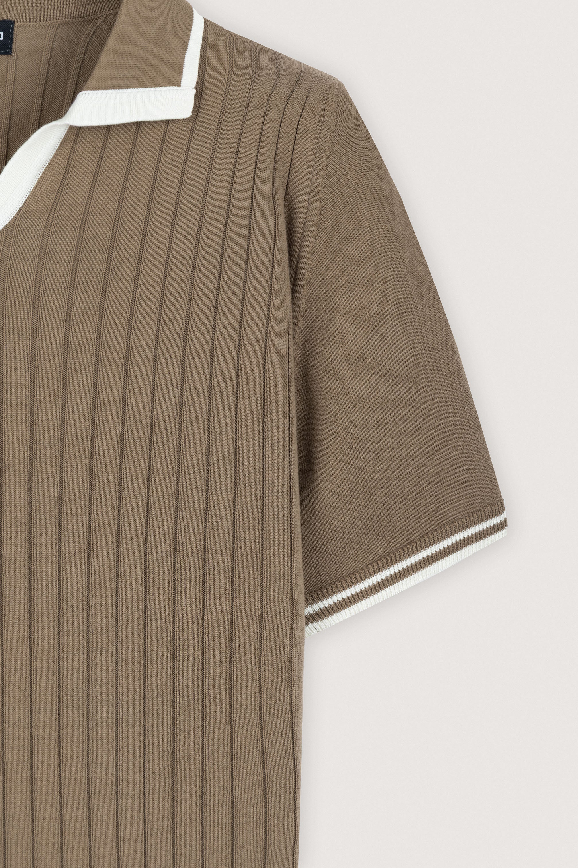 Brown Taupe Knitted V-neck Polo - Image 3