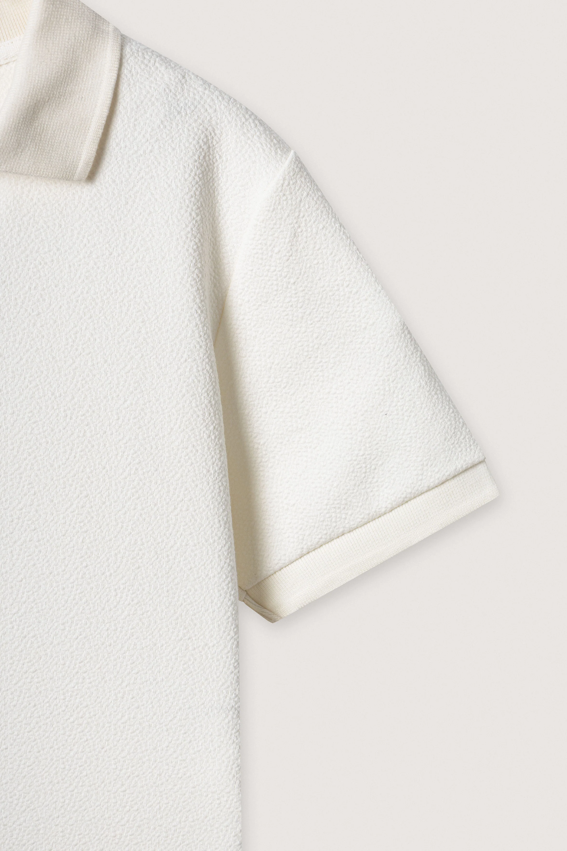 Creamy White Jacquard  Polo T-Shirt - Image 3
