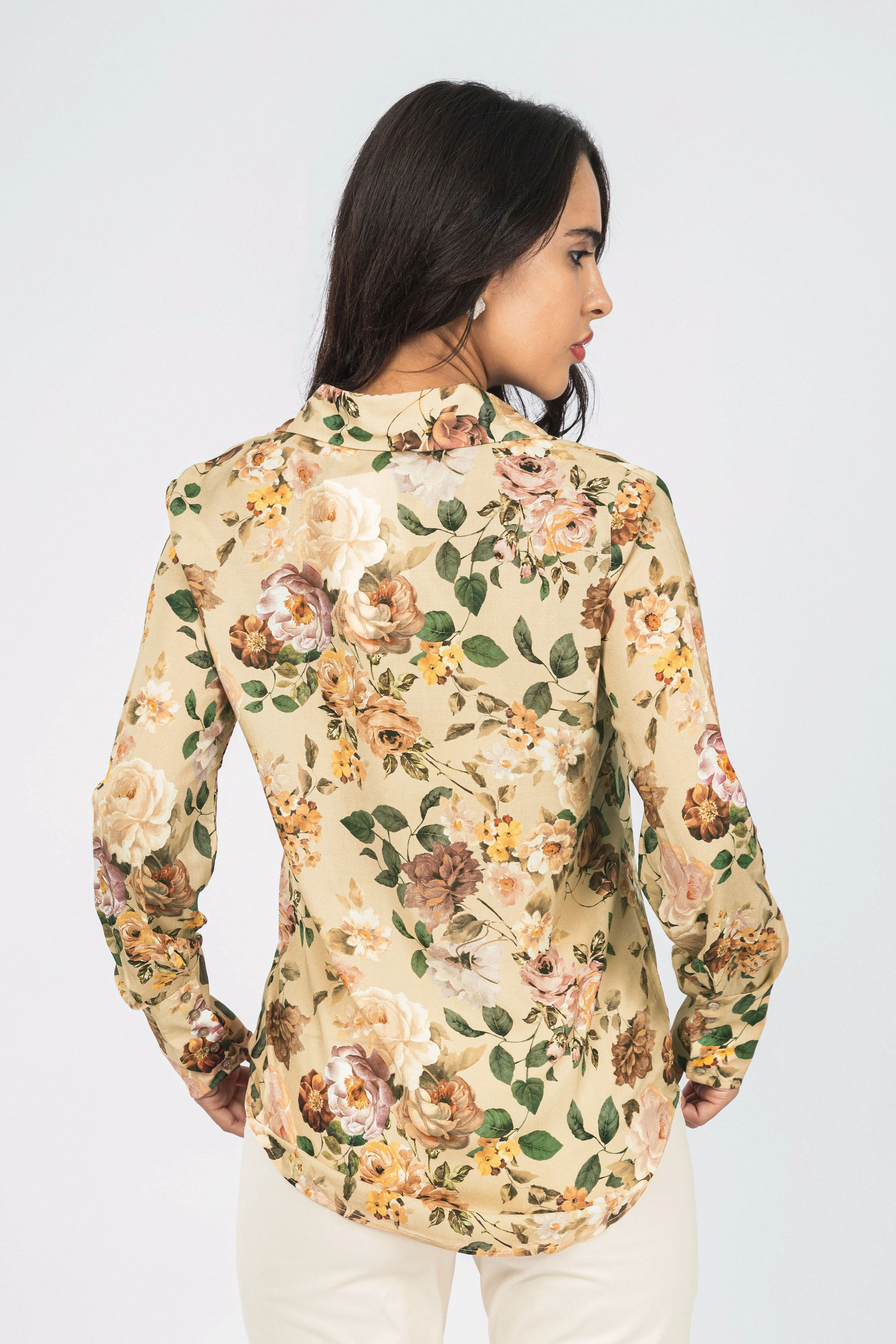 Dark Beige Printed Classic Shirt - Image 4