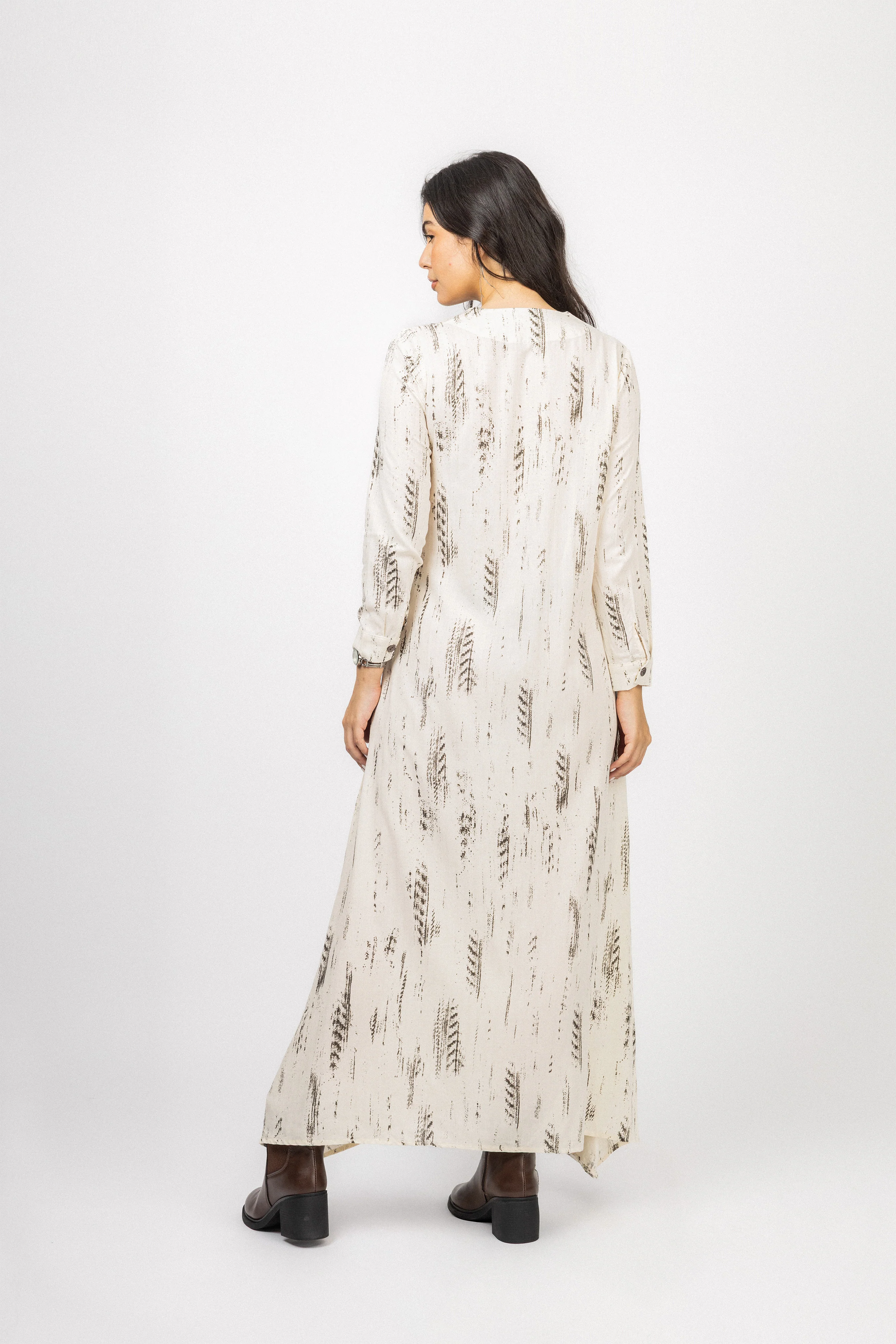 Dark Gray Printed Twill Maxi Dress - Image 4