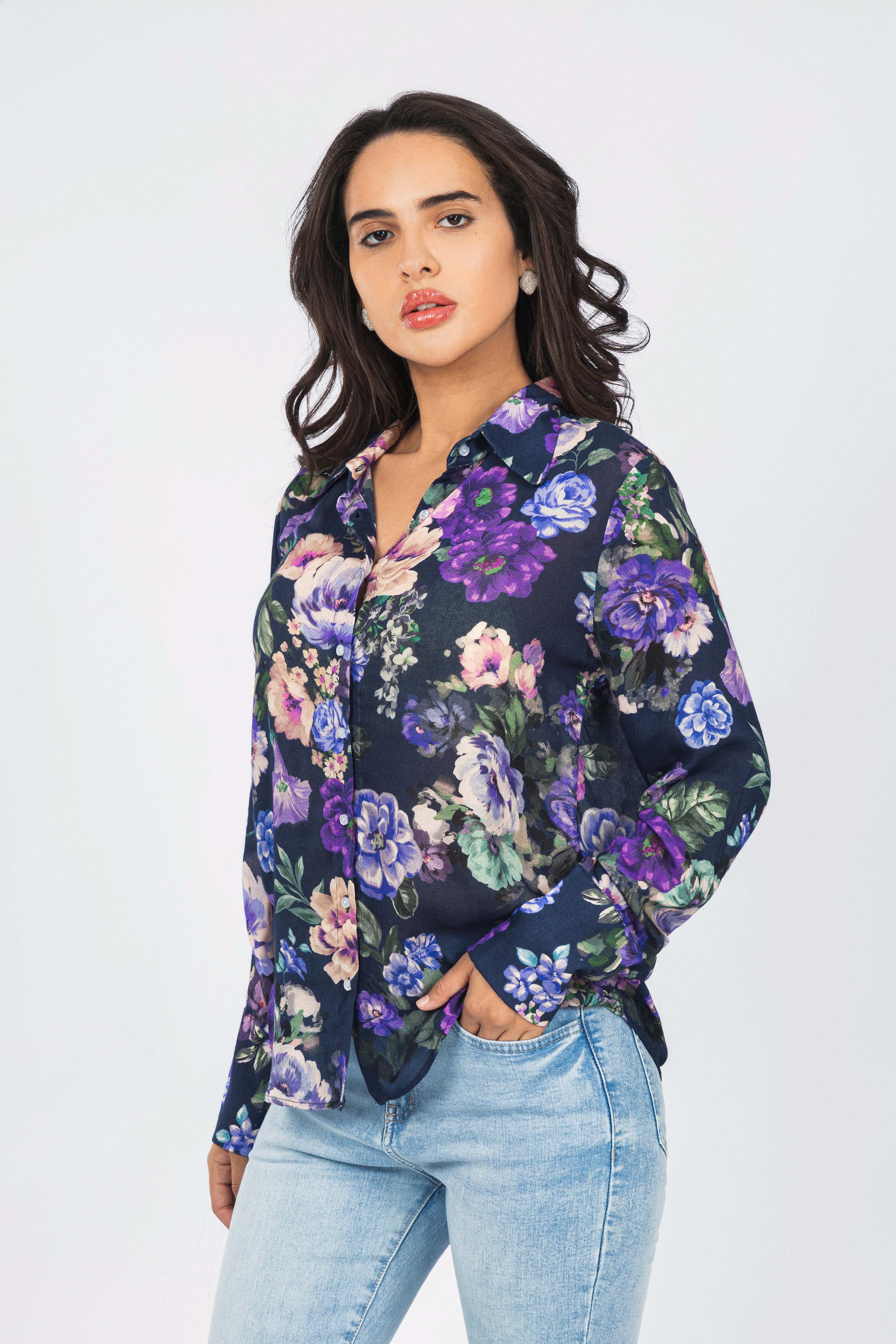 Dark Purple Printed Classic Shirt - Image 3