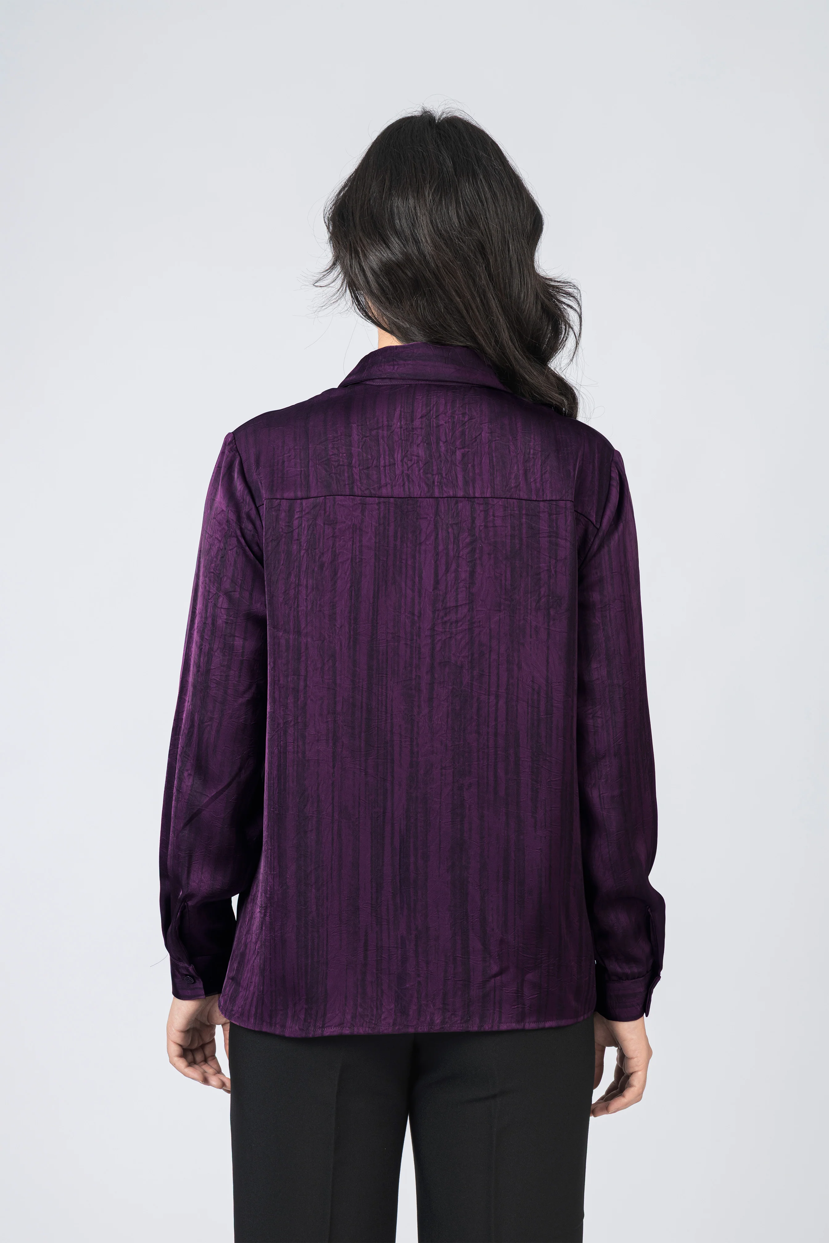 Dark Purple Printed Sheen Chiffon Classic Shirt - Image 5