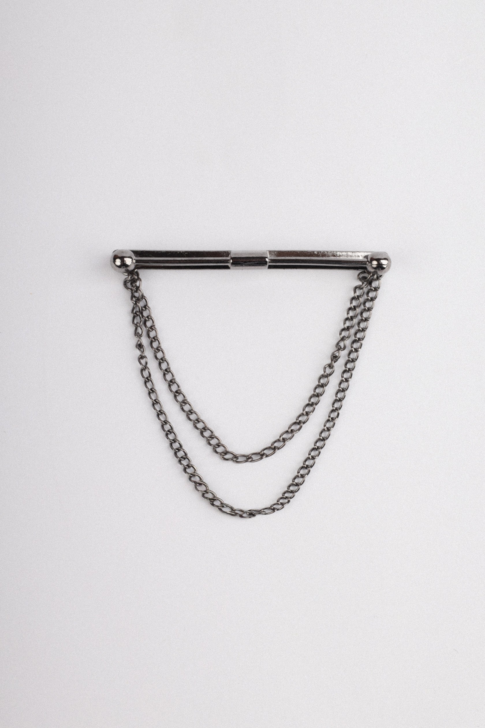 Double Chain Bar Silver Shirt Pin