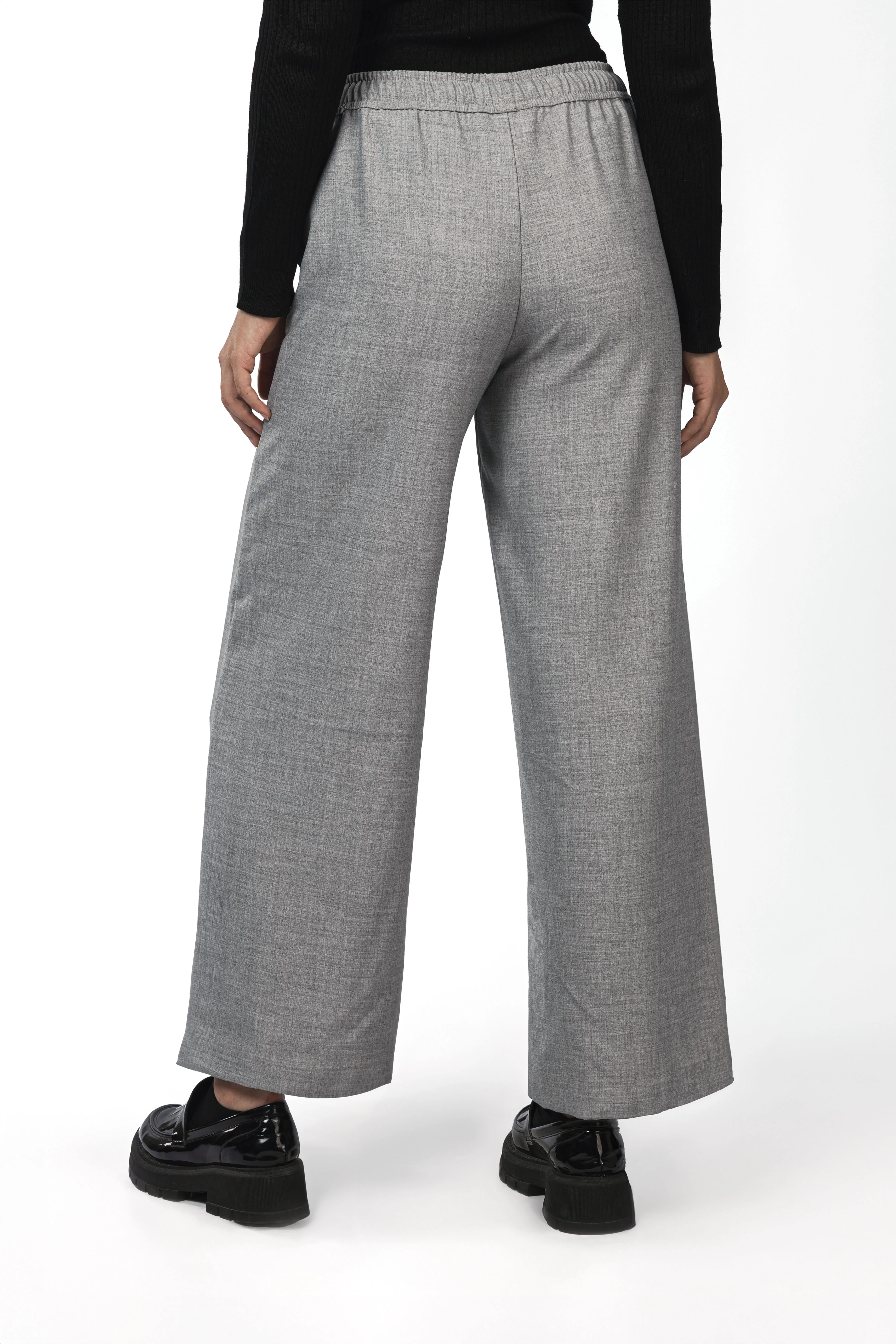 Gray Heathered Laced-Up Wide-Leg Pants - Image 4
