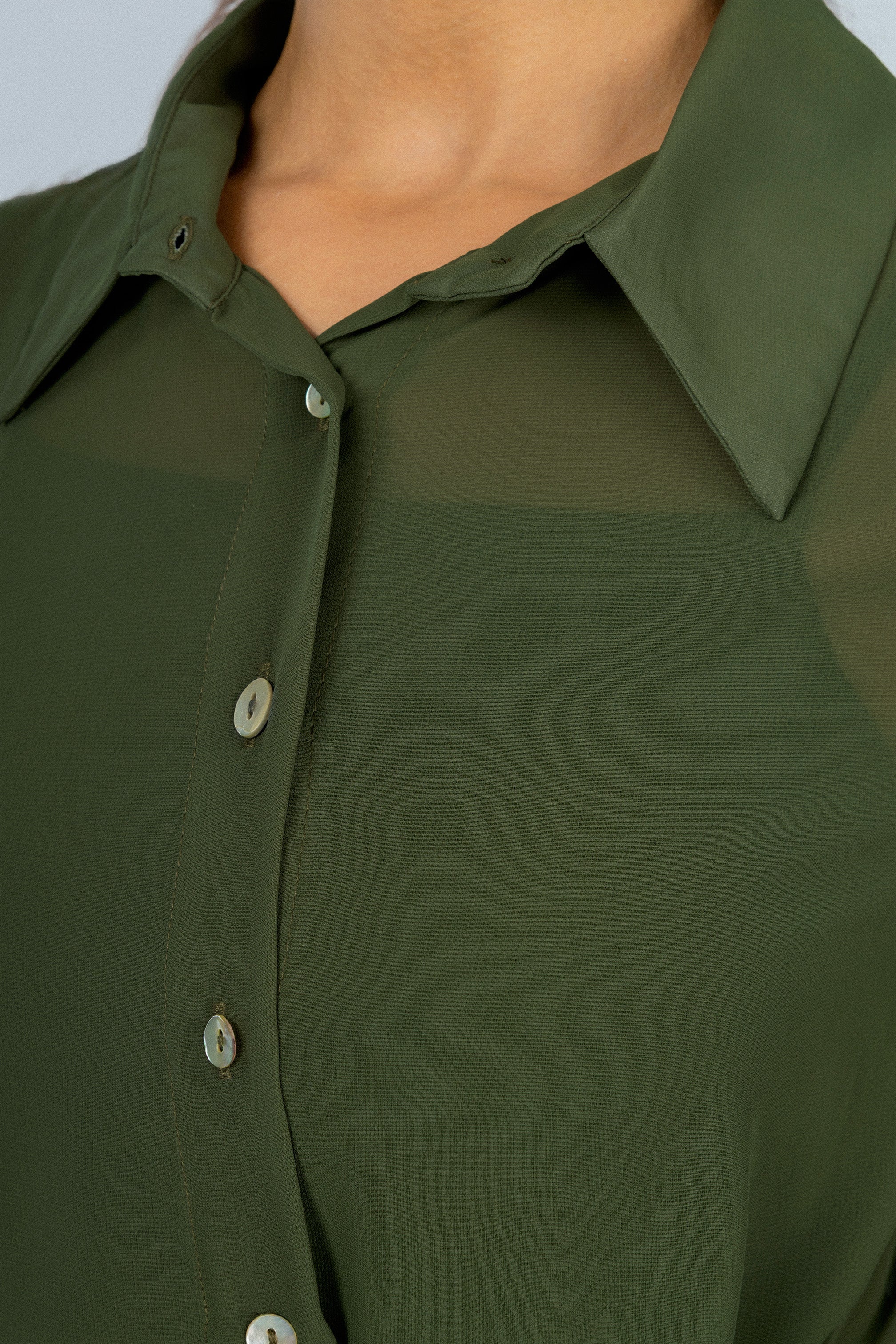 Green Chiffon Casual Shirt - Image 3