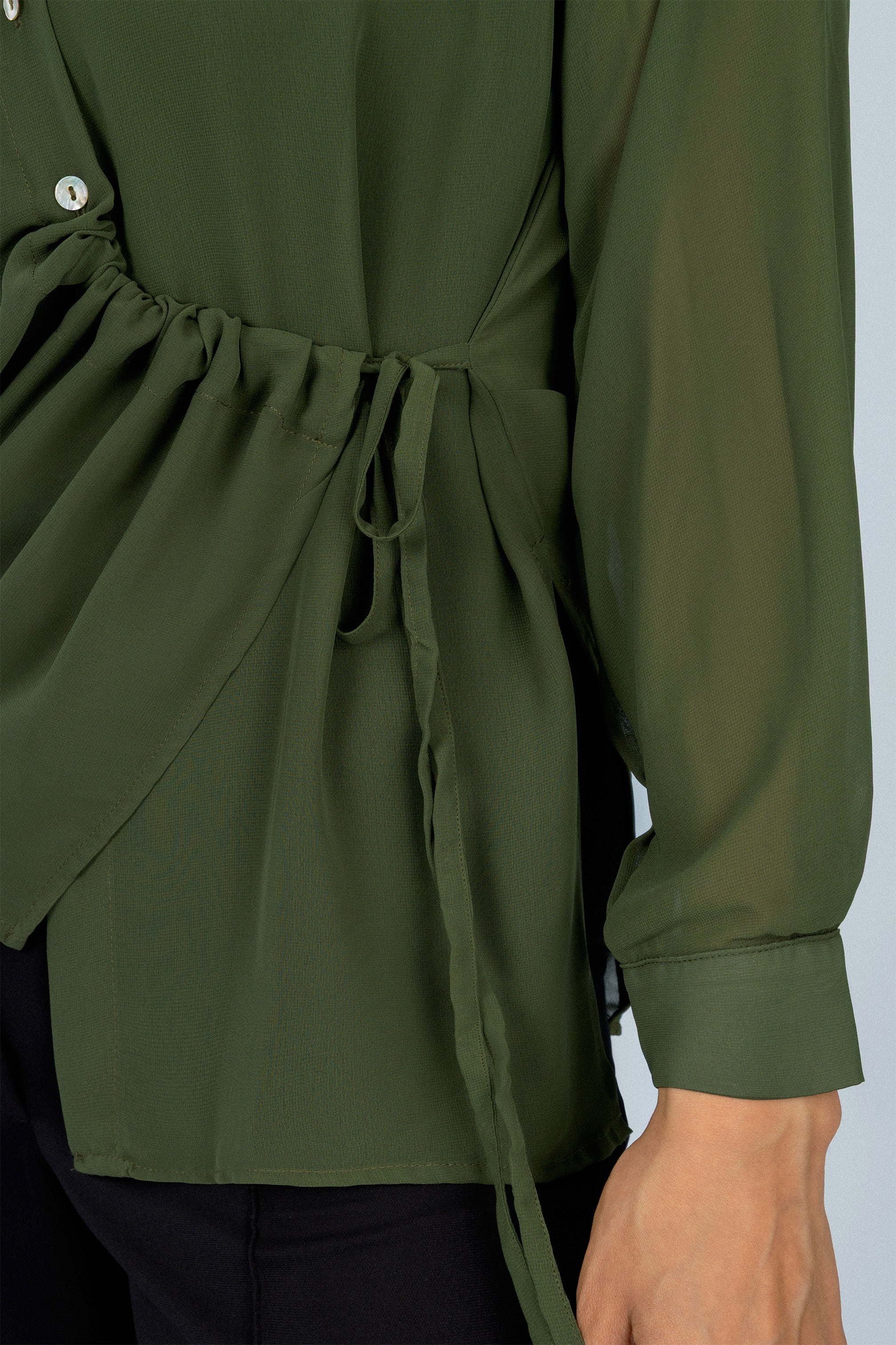 Green Chiffon Casual Shirt - Image 4
