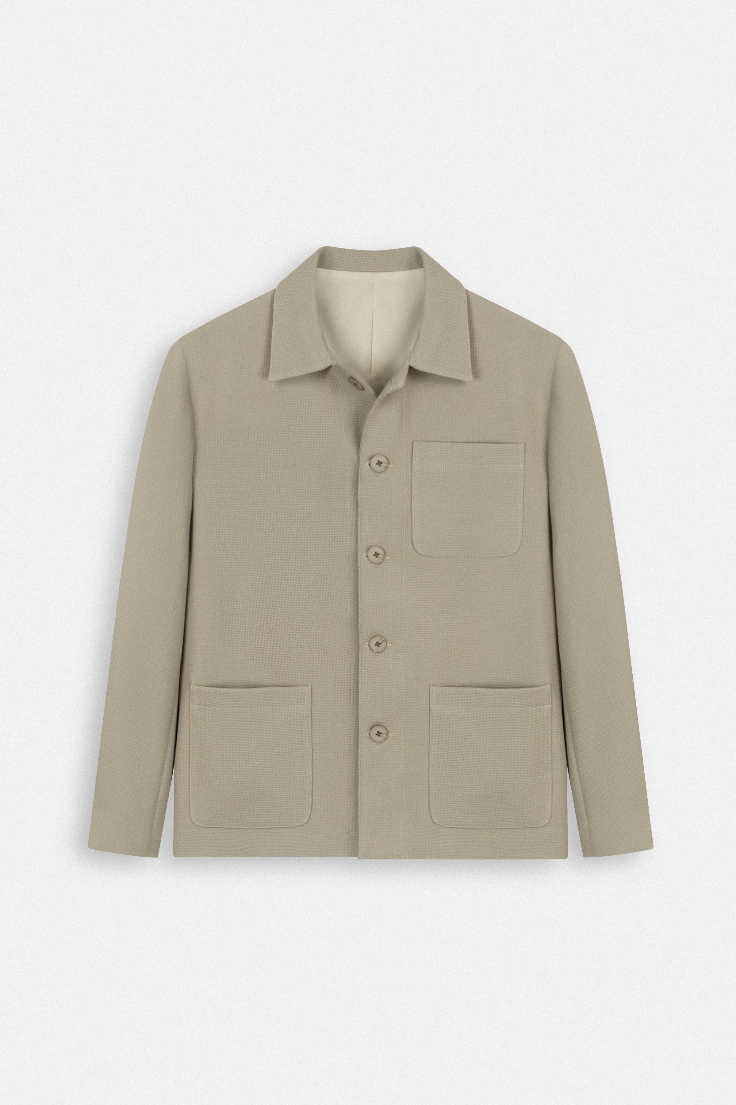 Jacquard Beige Button-Up Over-Shirt
