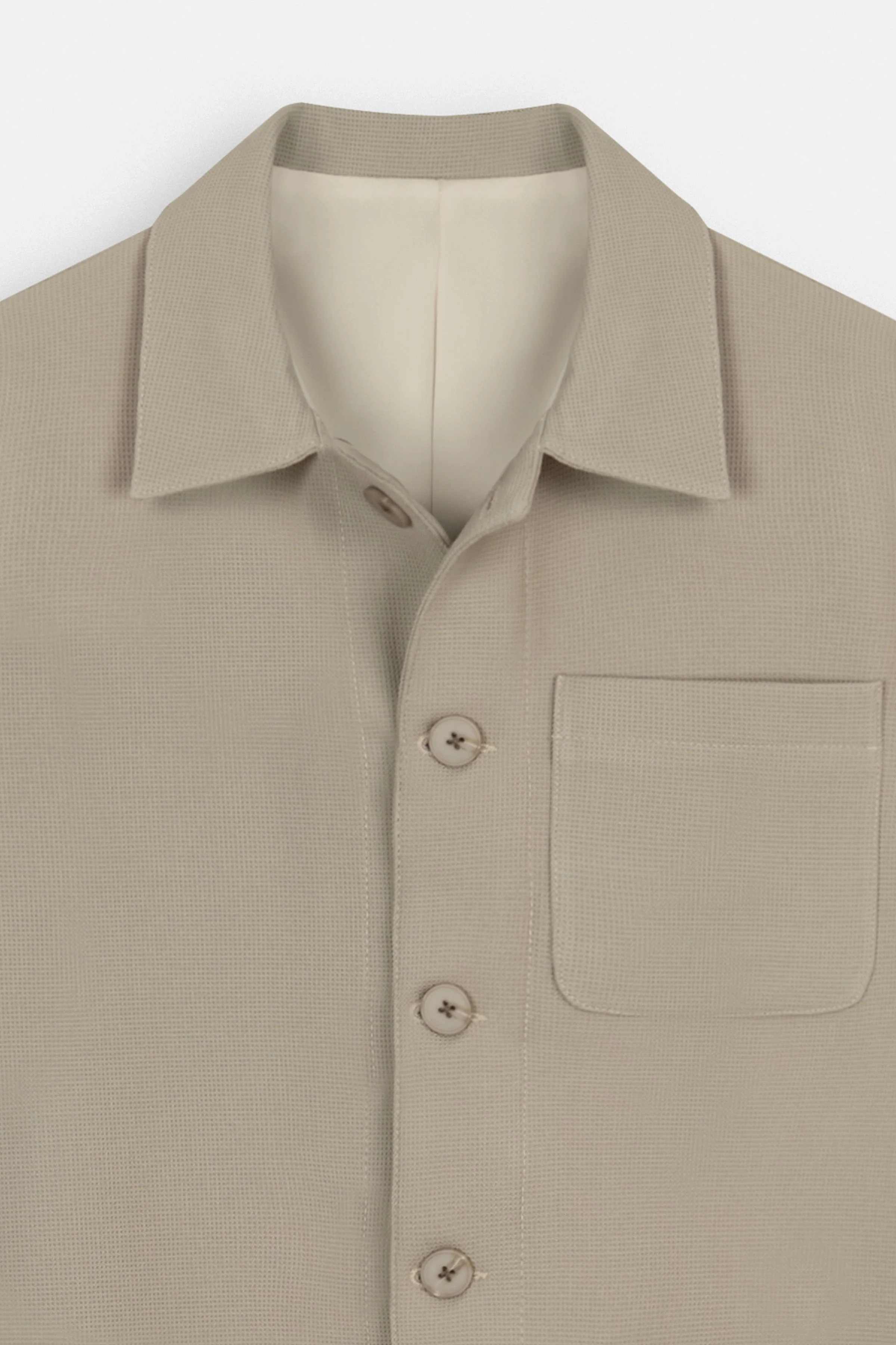 Jacquard Beige Button-Up Over-Shirt - Image 2