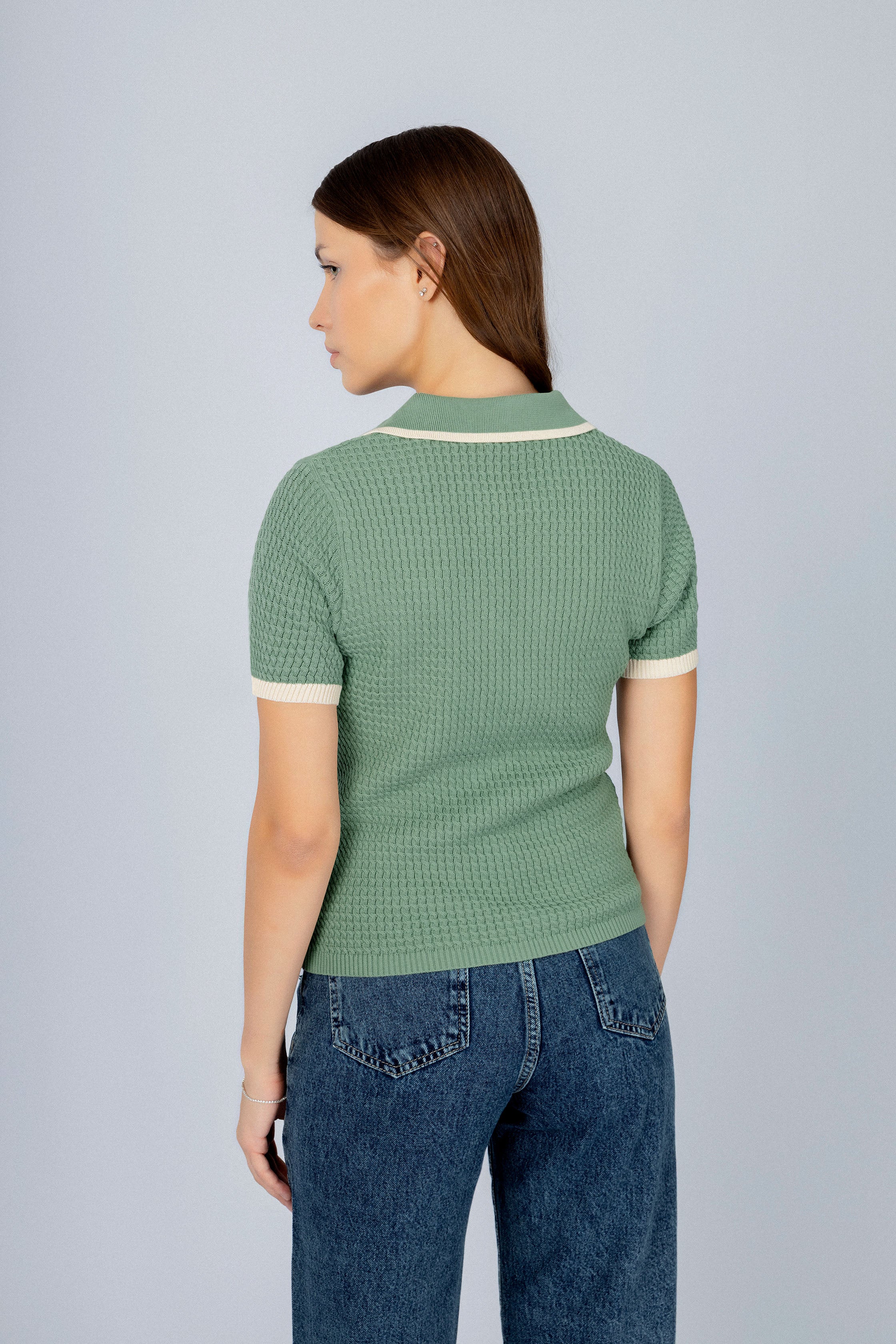 Jacquard half placket Green Womens Polo T-shirt - Image 4