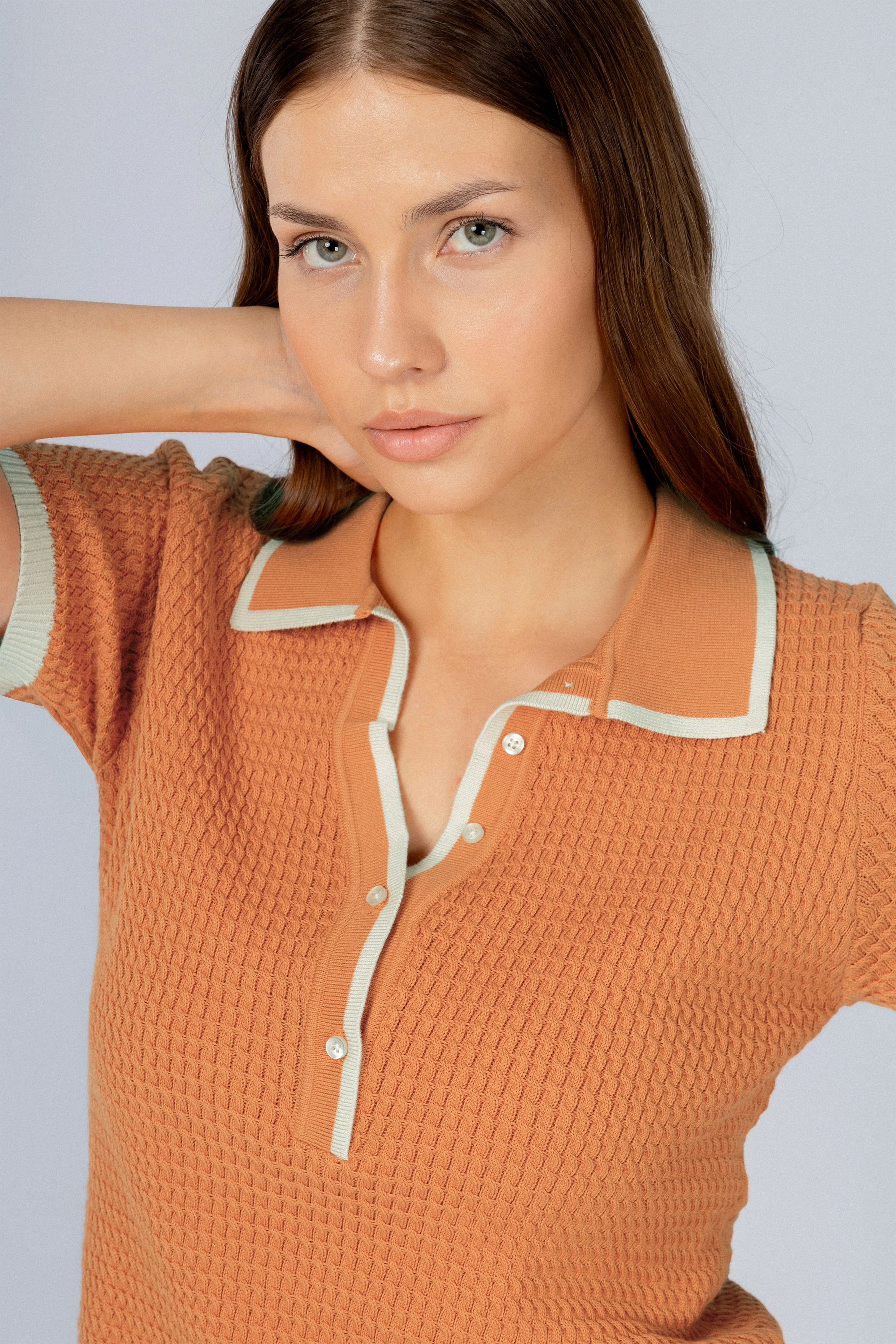Jacquard half placket Orange Womens Polo T-shirt - Image 3