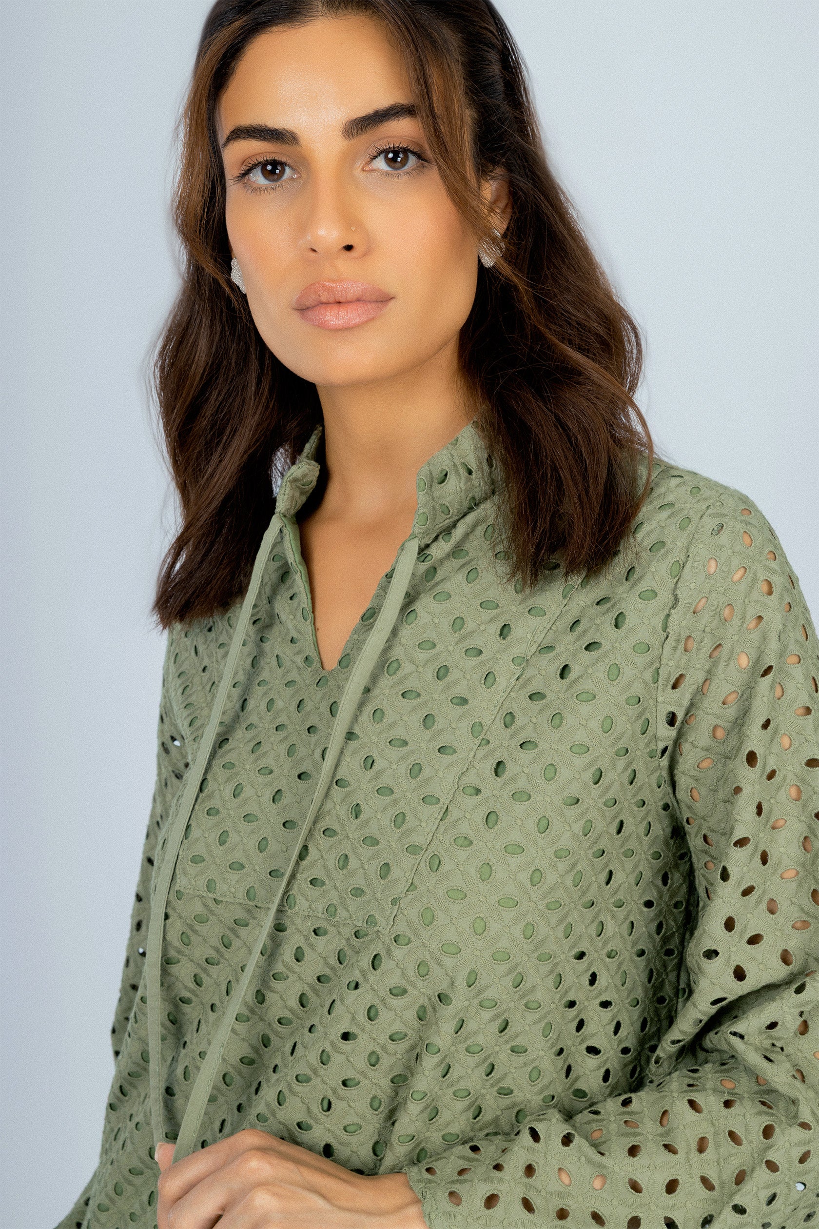 Jacquard Olive Green Midi Casual Dress - Image 3