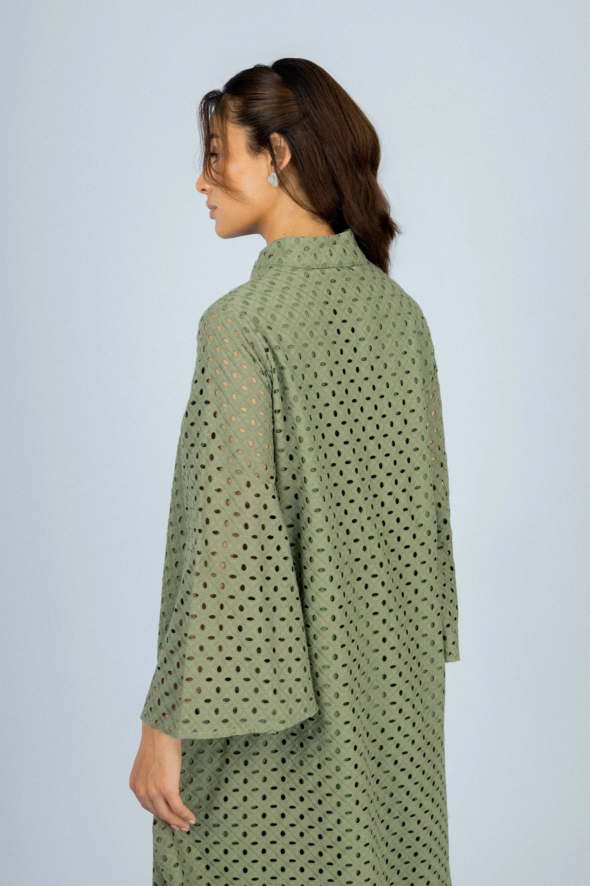 Jacquard Olive Green Midi Casual Dress - Image 4