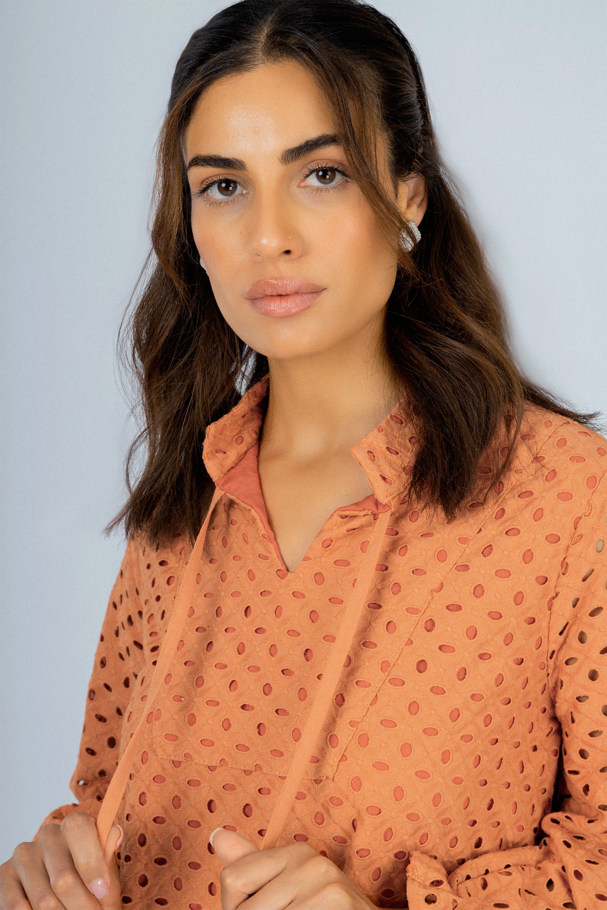 Jacquard Orange Midi Casual Dress - Image 2