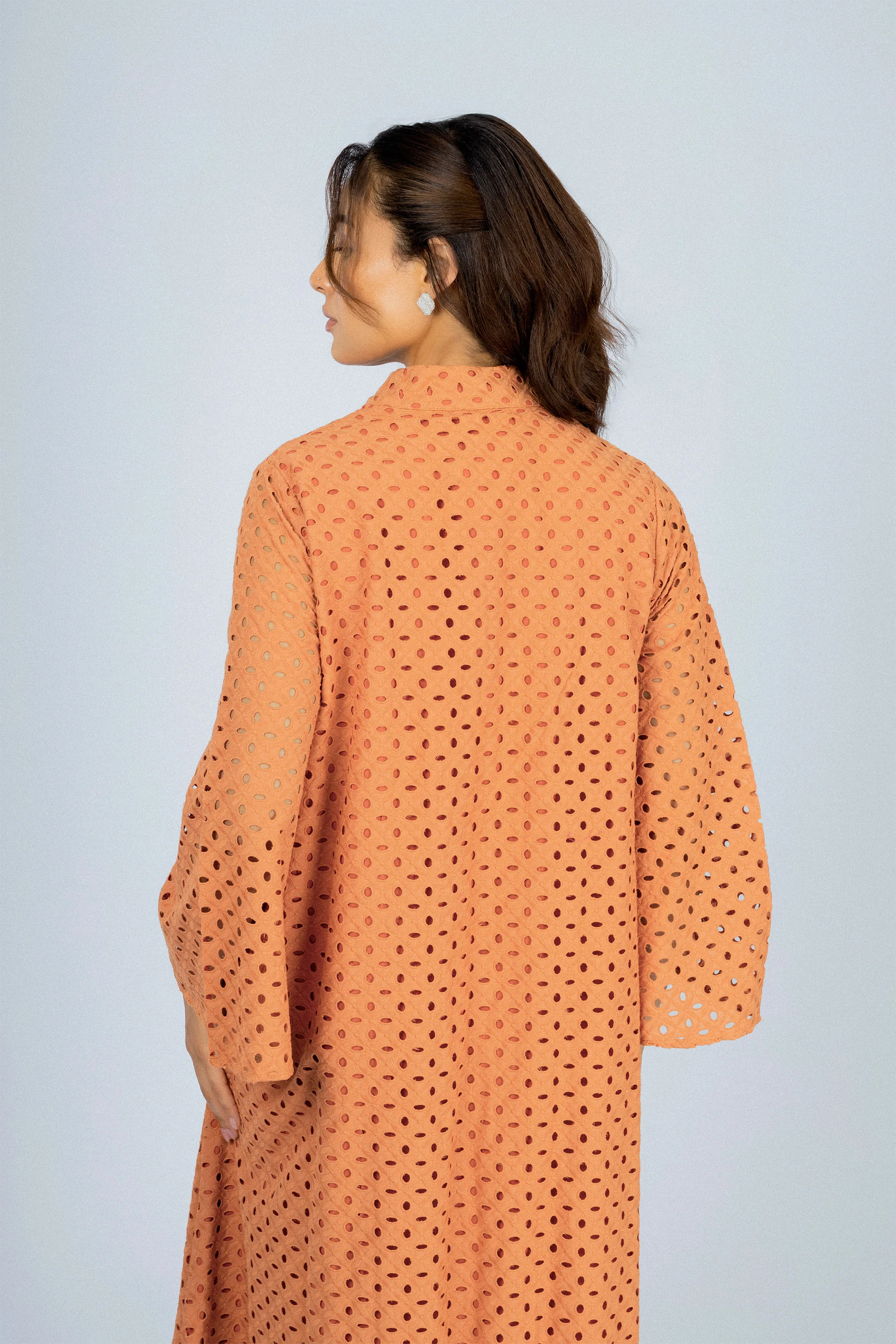 Jacquard Orange Midi Casual Dress - Image 5