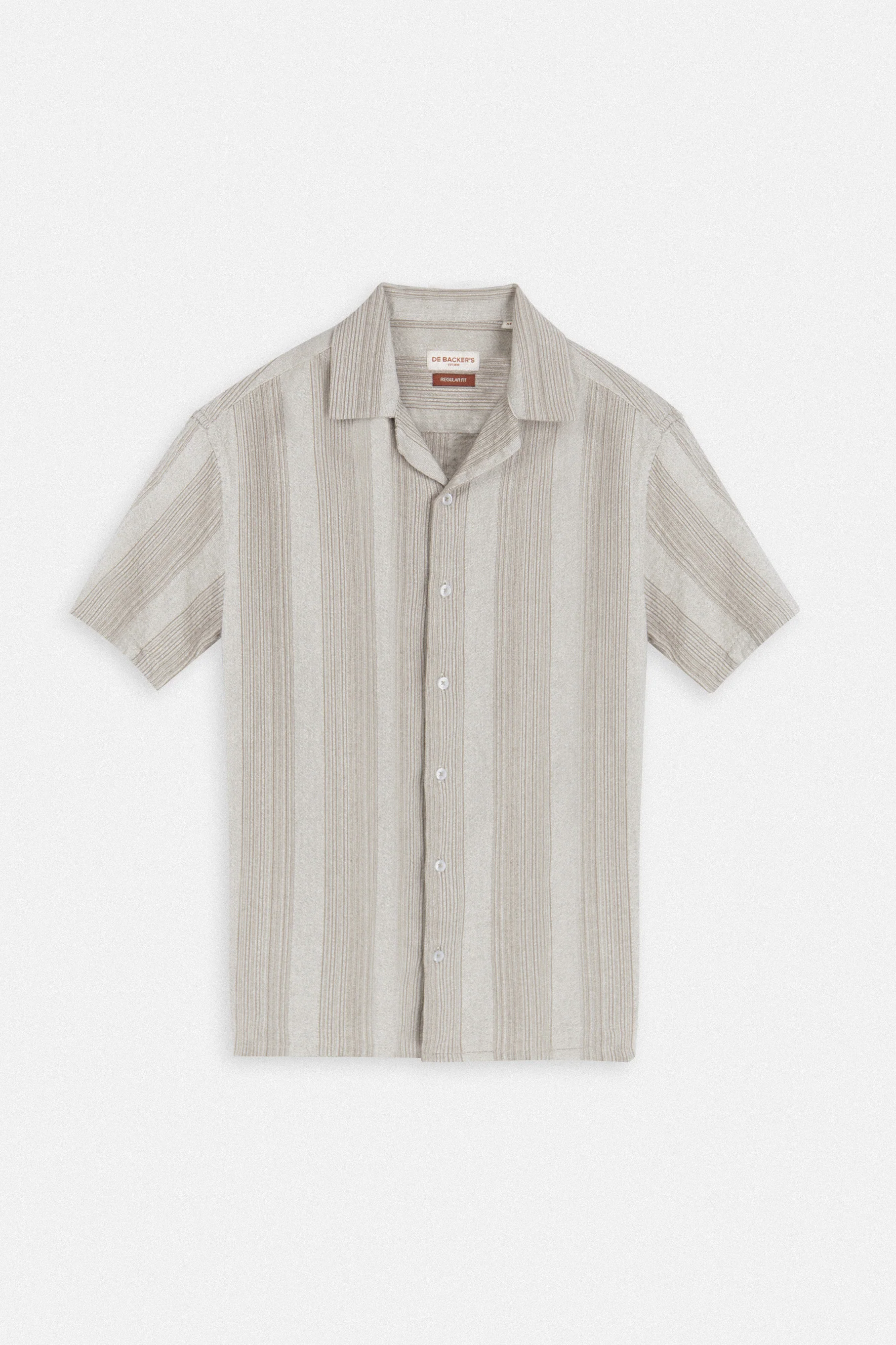 Jacquard Striped Beige  Short Sleeves Shirt