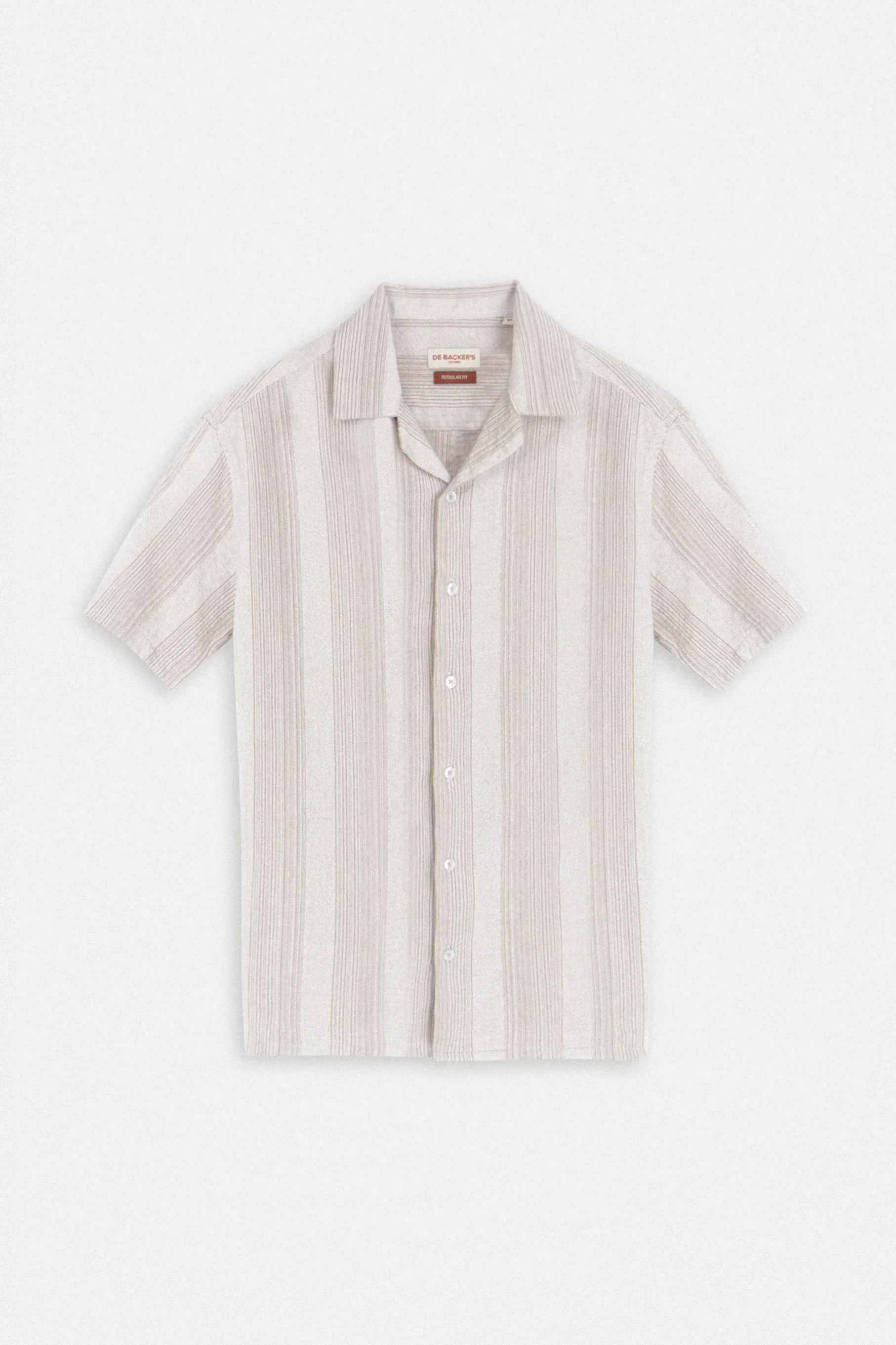 Jacquard Striped Light Beige Linen Look Short Sleeves Shirt