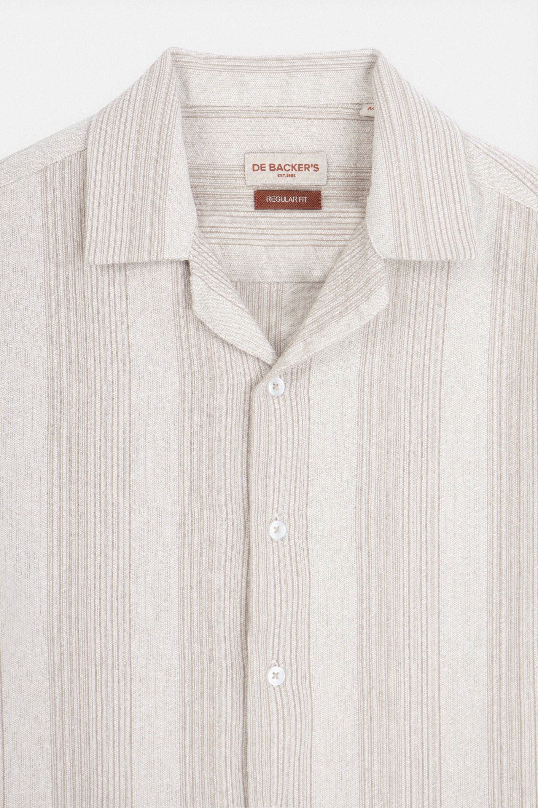 Jacquard Striped Light Beige Linen Look Short Sleeves Shirt - Image 2