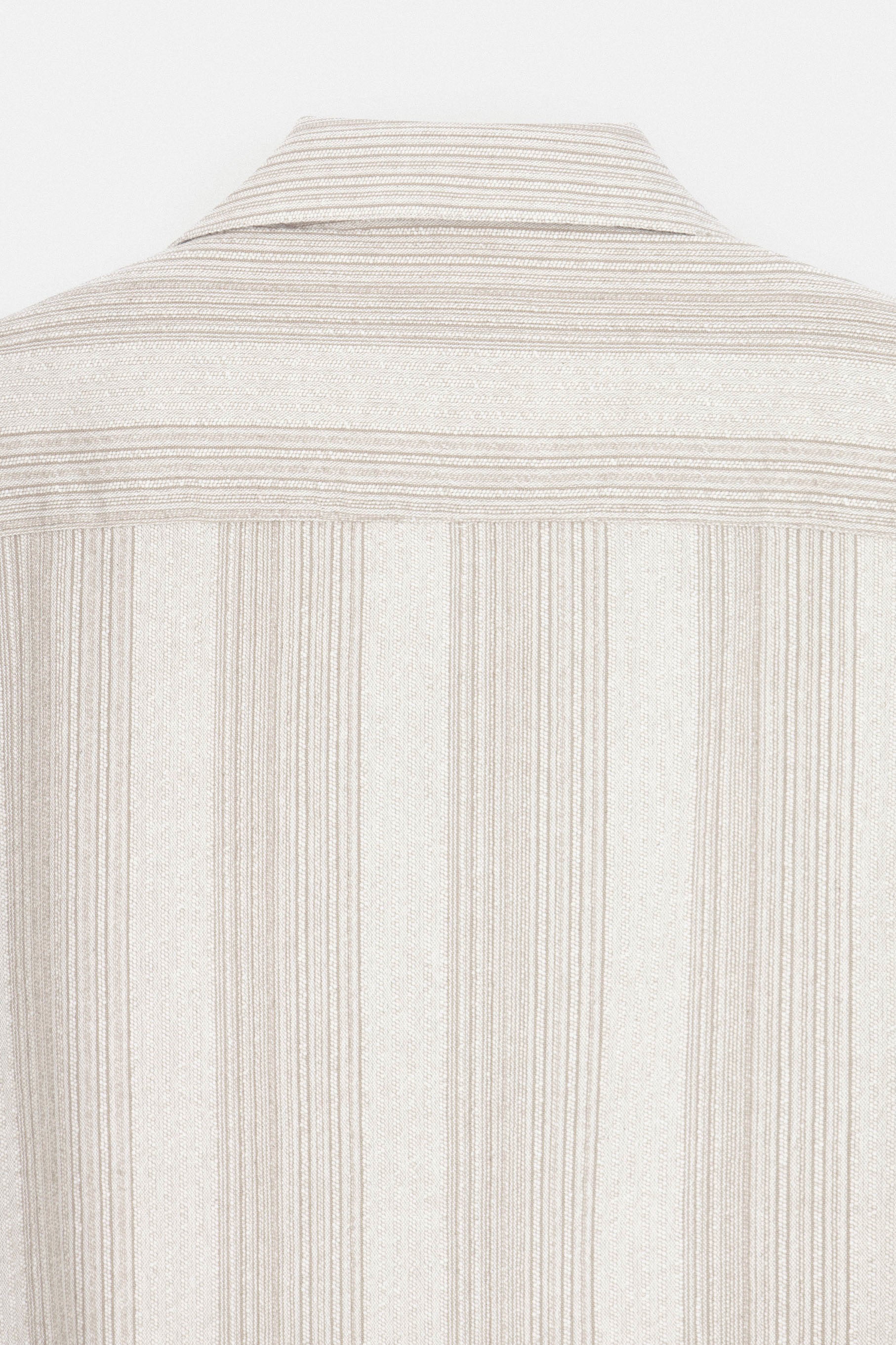 Jacquard Striped Light Beige Linen Look Short Sleeves Shirt - Image 4