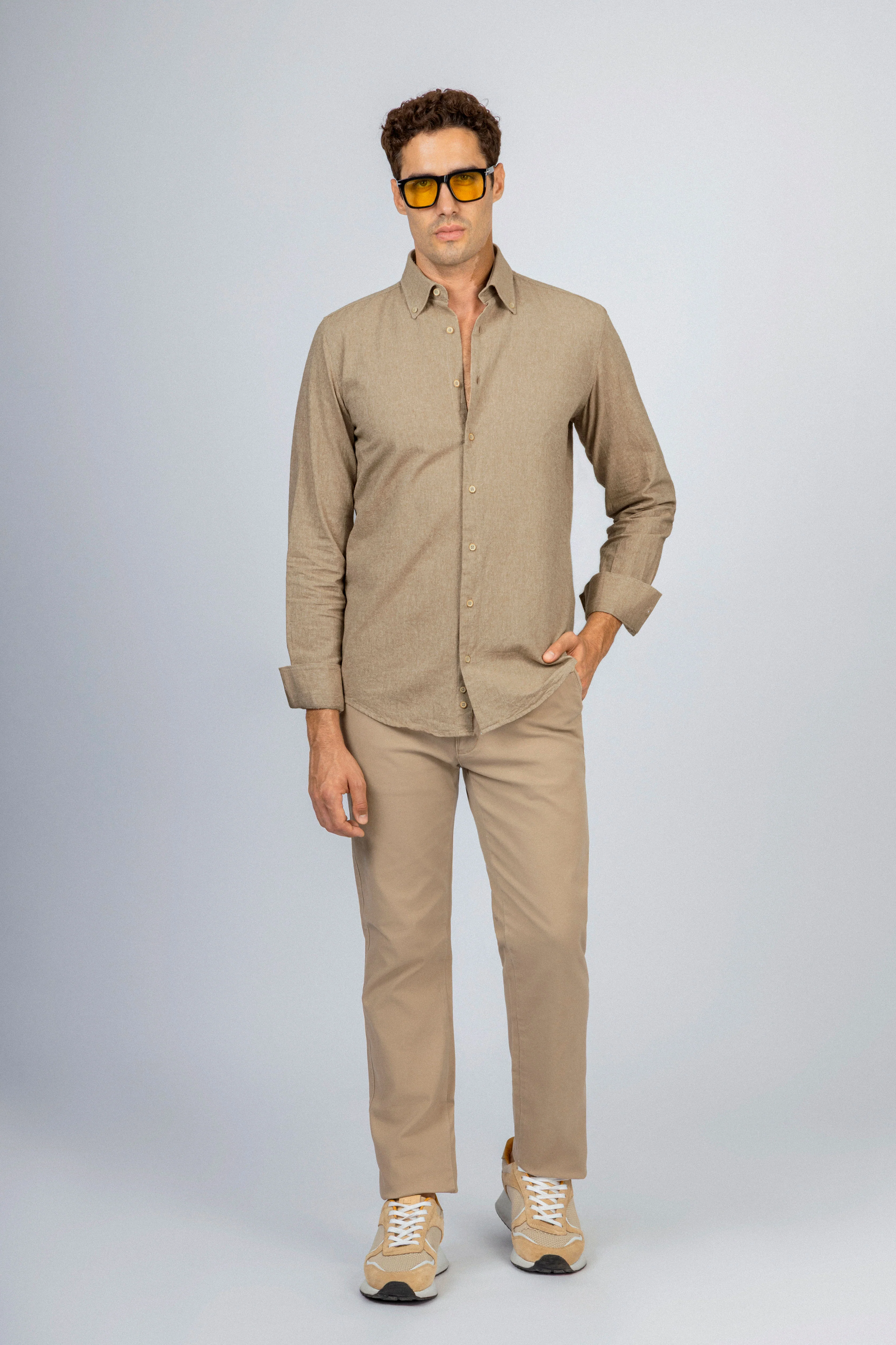 Khaki Casual Linen Blend Shirt - Image 2
