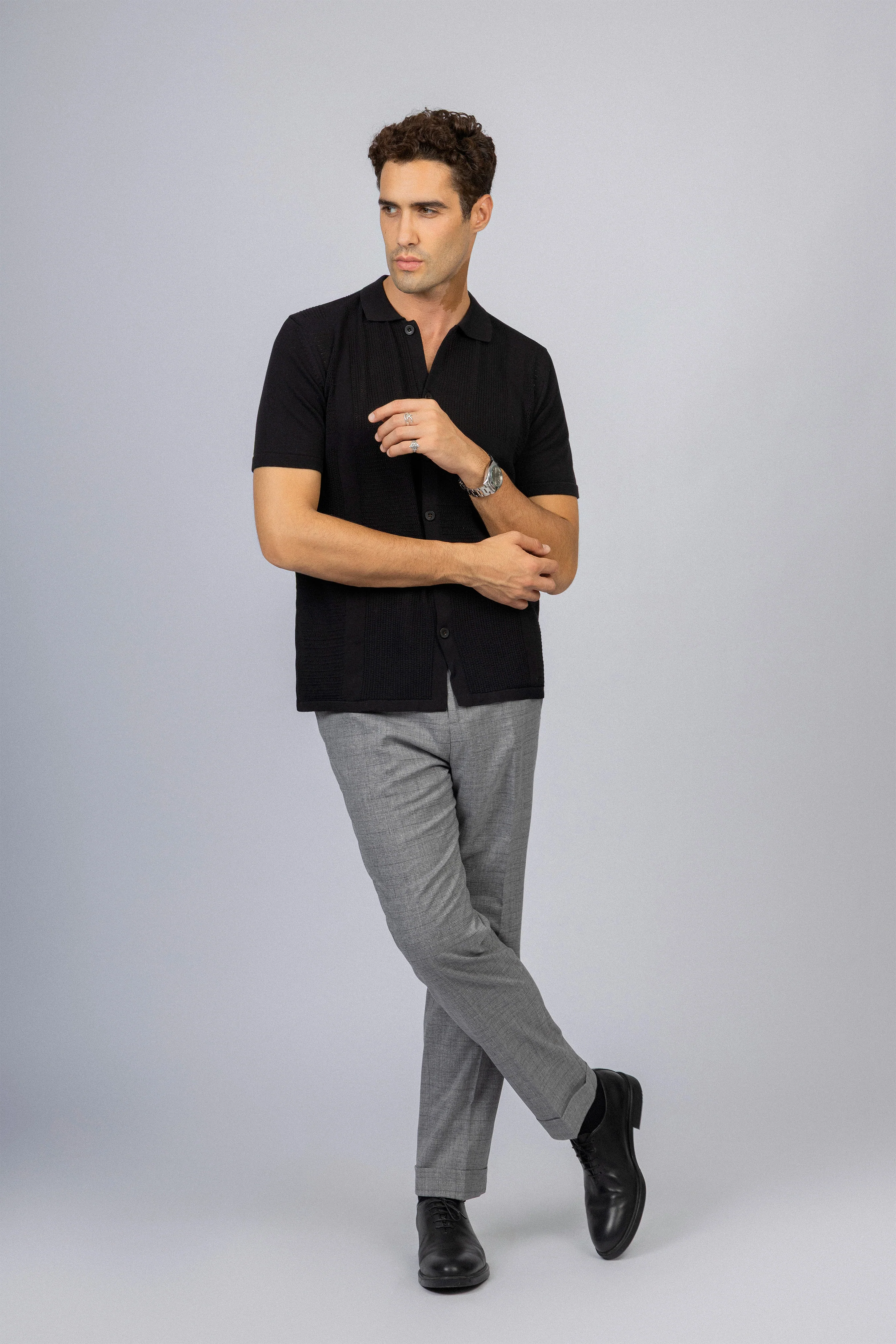 Knitted Black Short Sleeves Shirt - Image 2