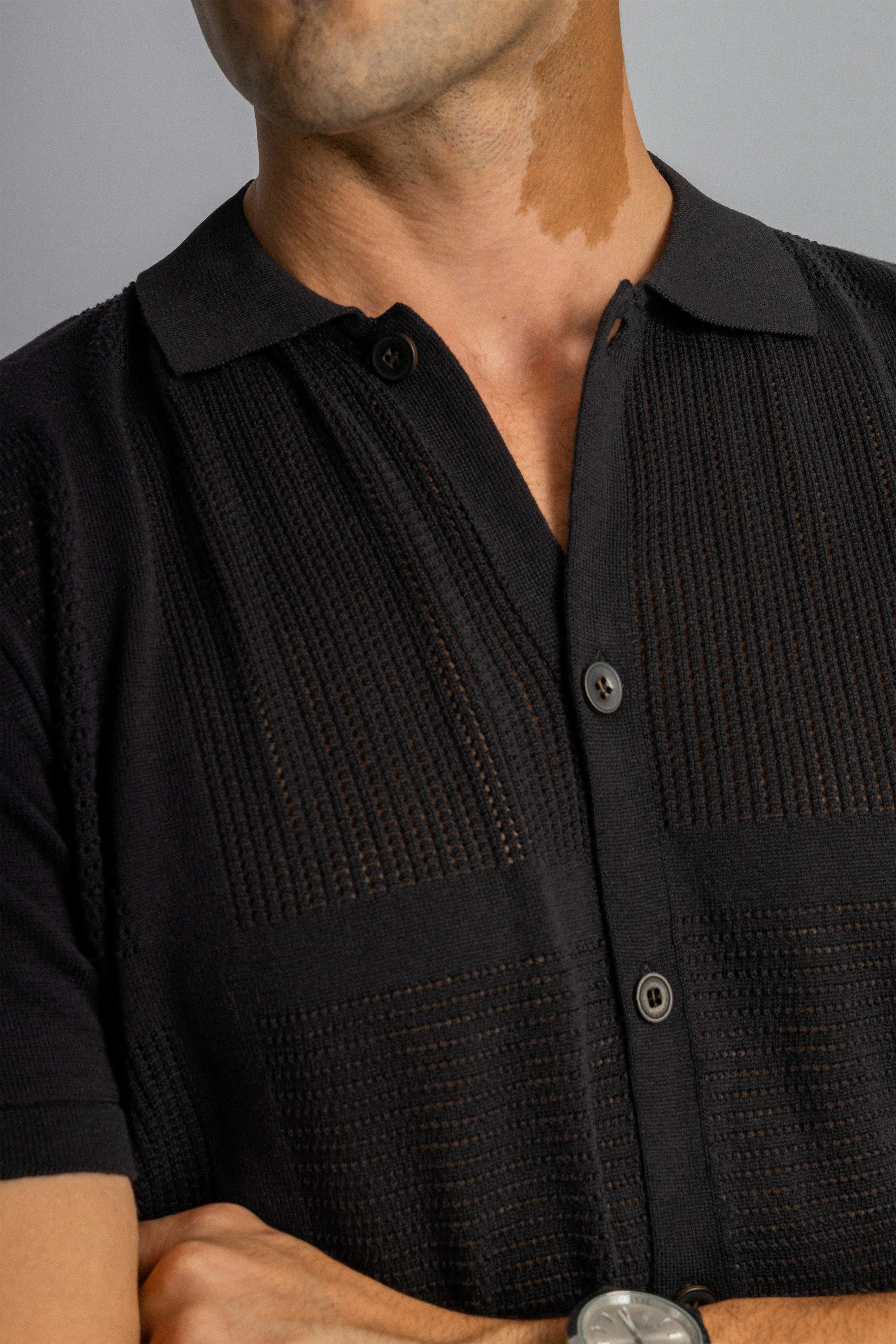 Knitted Black Short Sleeves Shirt - Image 4