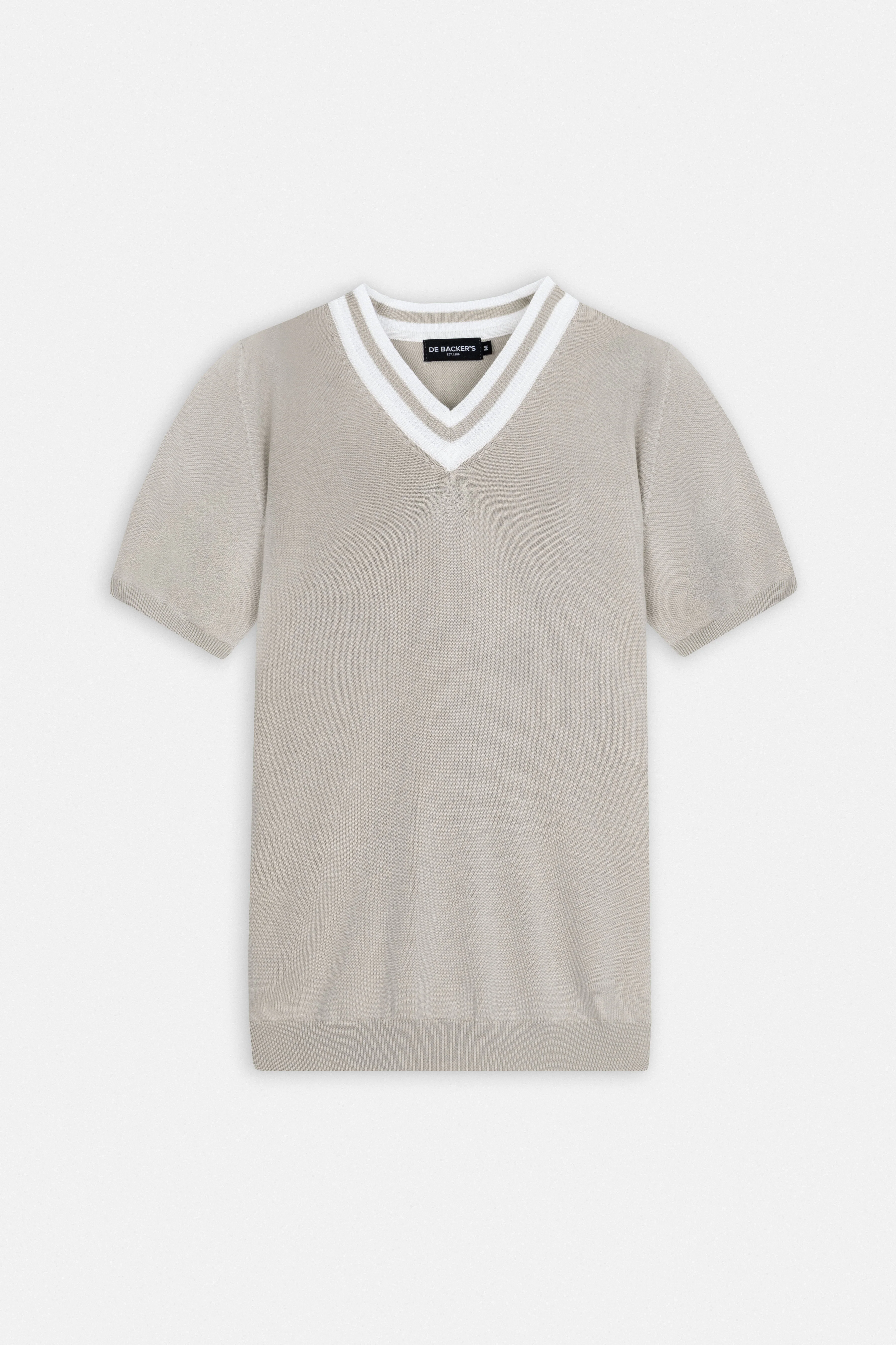 Knitted Light Beige V-Neck T-Shirt - Image 5