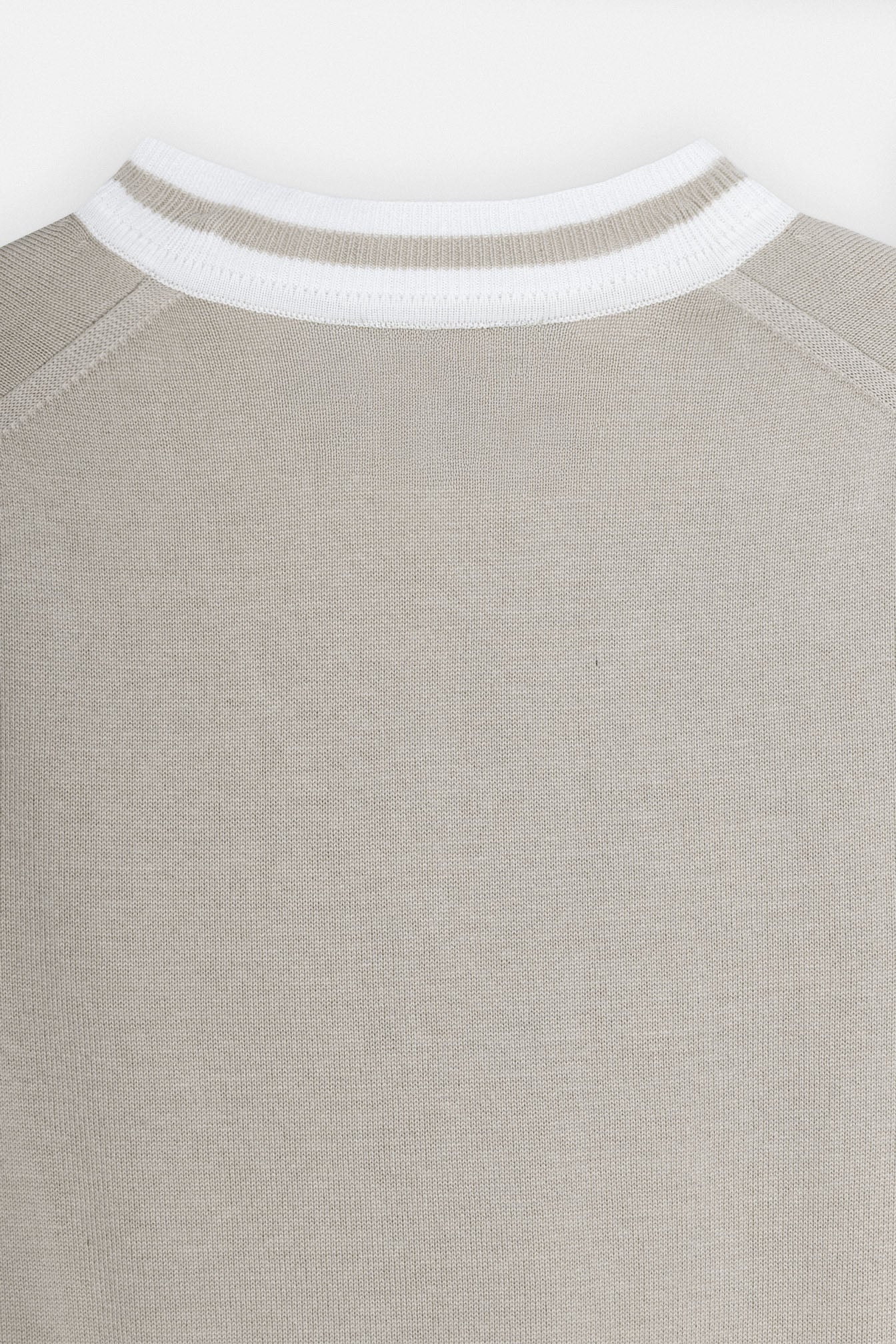 Knitted Light Beige V-Neck T-Shirt - Image 9
