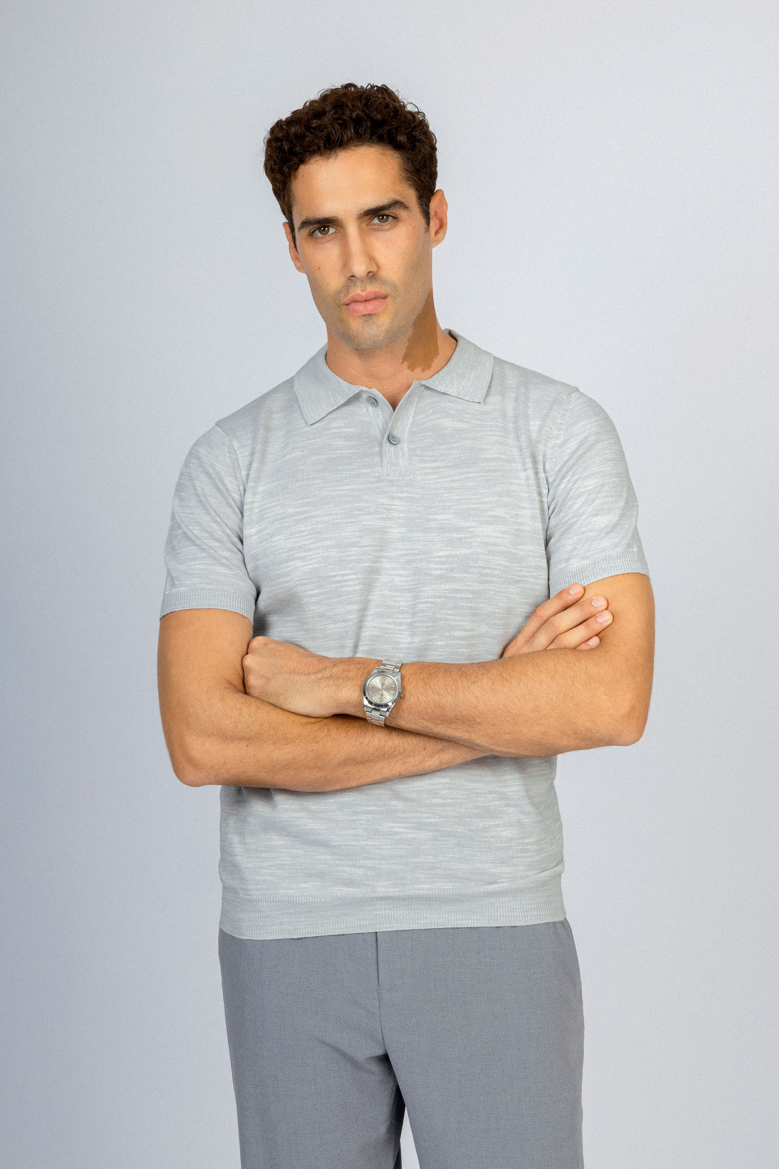 Knitted Light Gray Polo T-Shirt