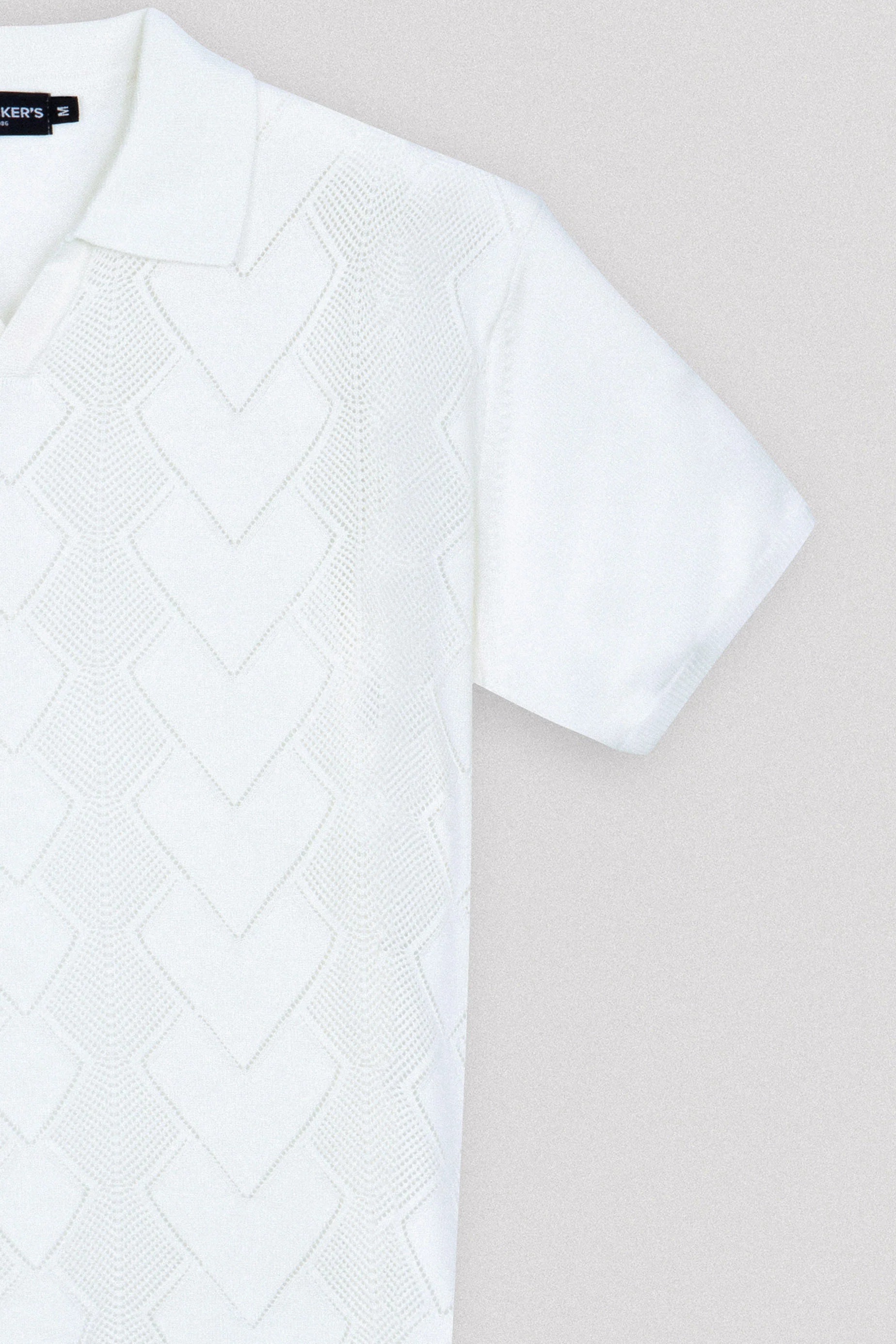 Knitted Off White V Neck Polo - Image 6