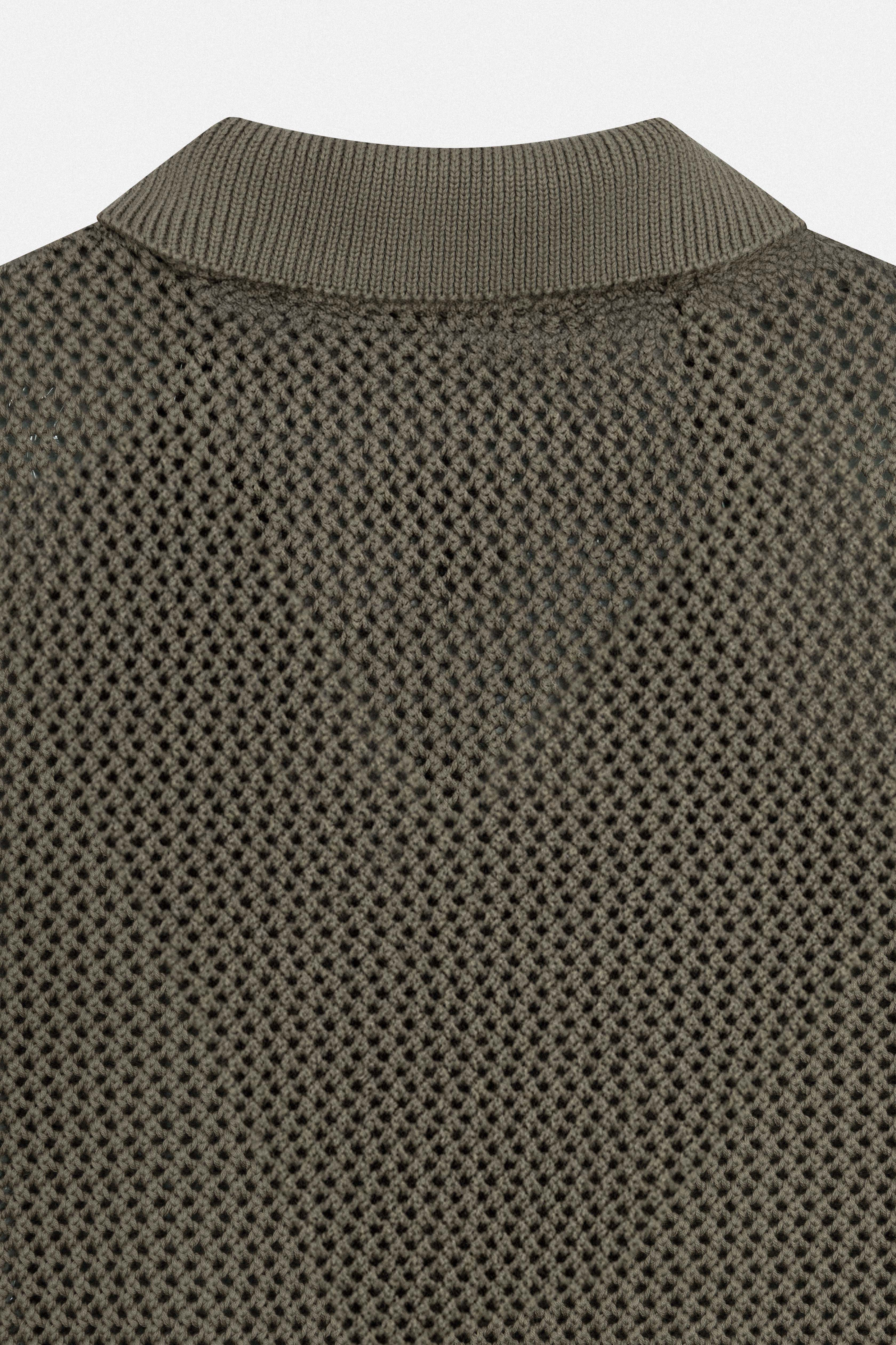 Knitted open-Stitch Coffee Short Sleeves Shirt - Image 5