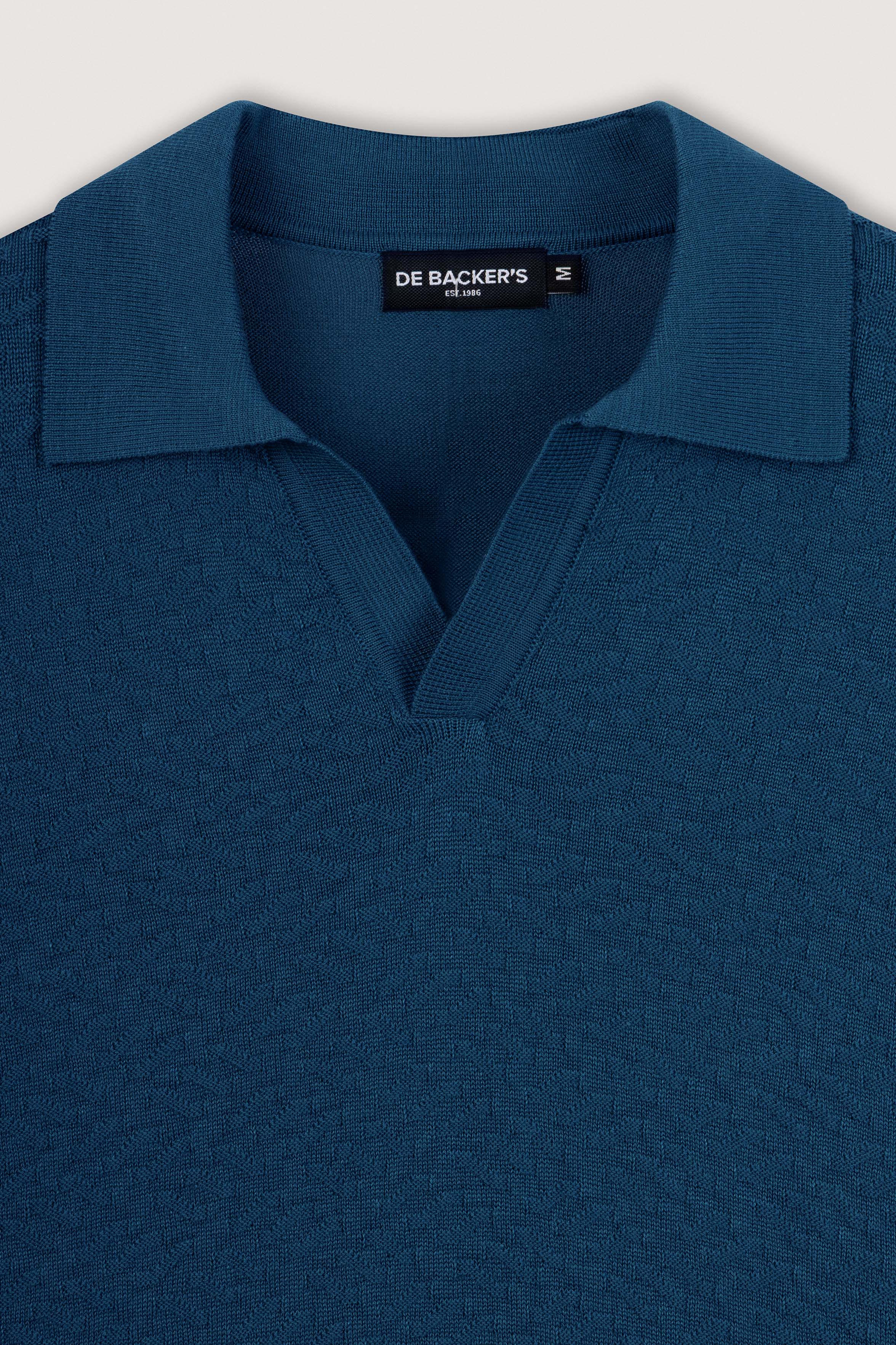 Teal Blue Textured Knitted polo shirt - Image 2
