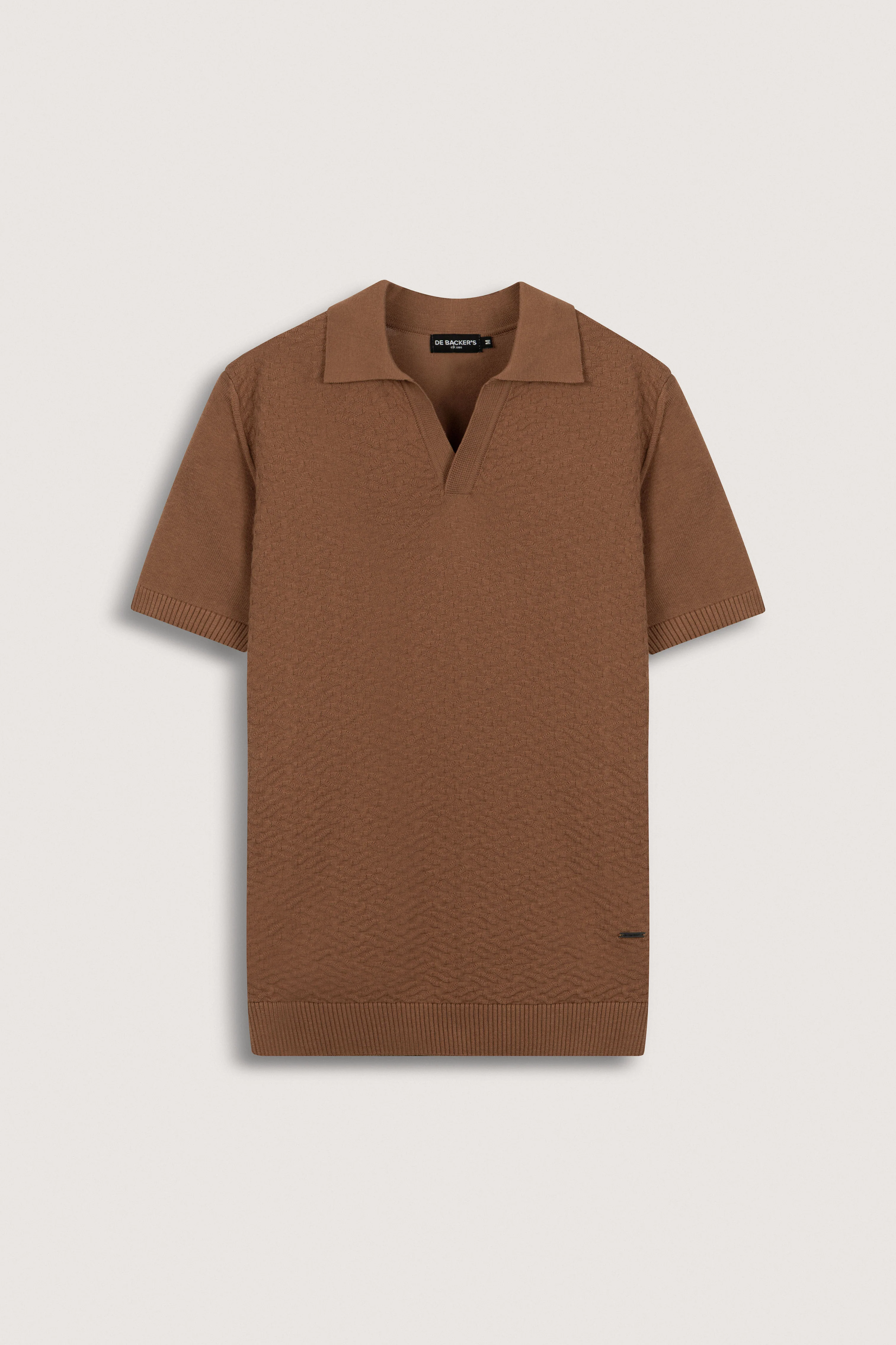 Camel Brown Textured Knitted polo shirt