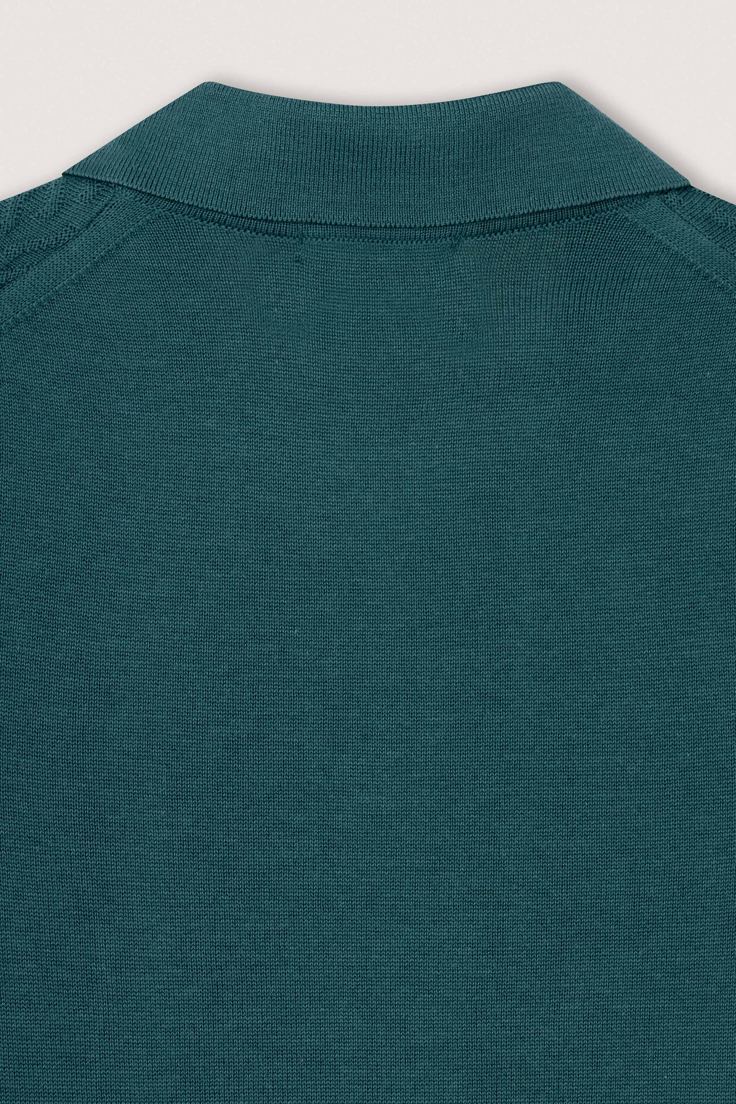 Dark Green Textured Knitted polo shirt - Image 3