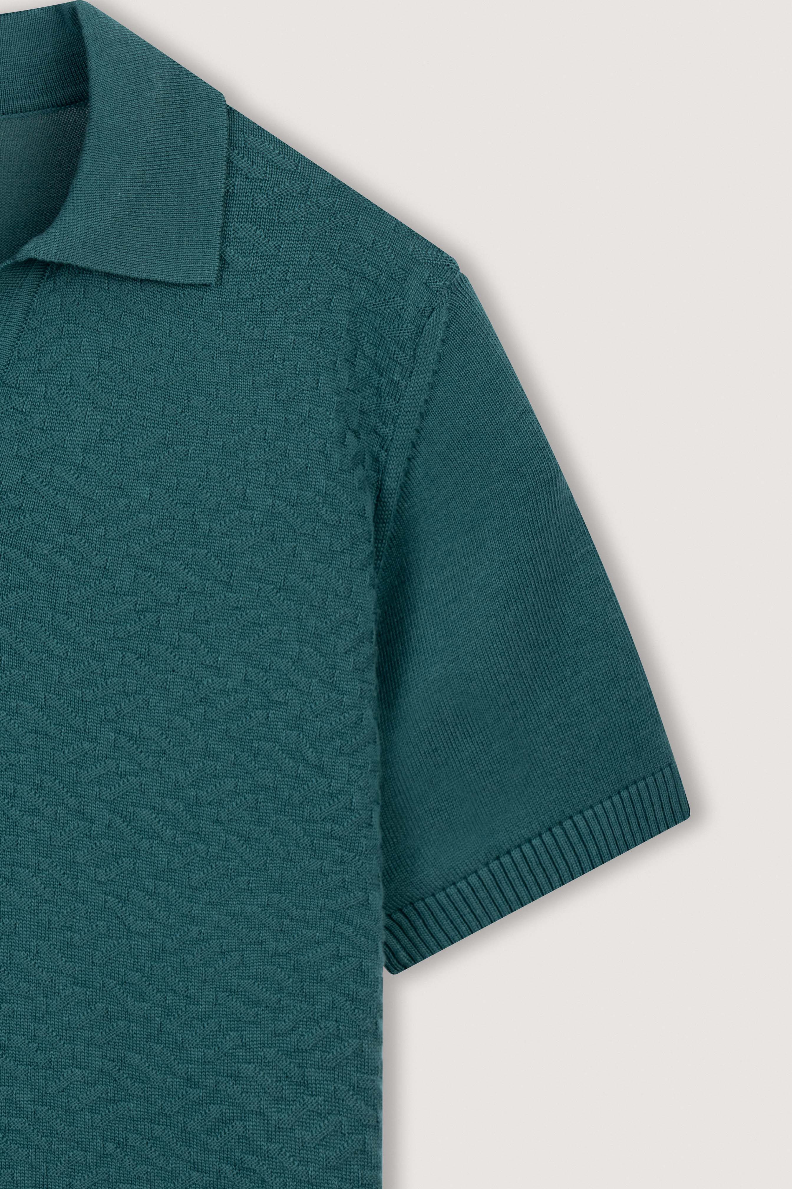 Dark Green Textured Knitted polo shirt - Image 4