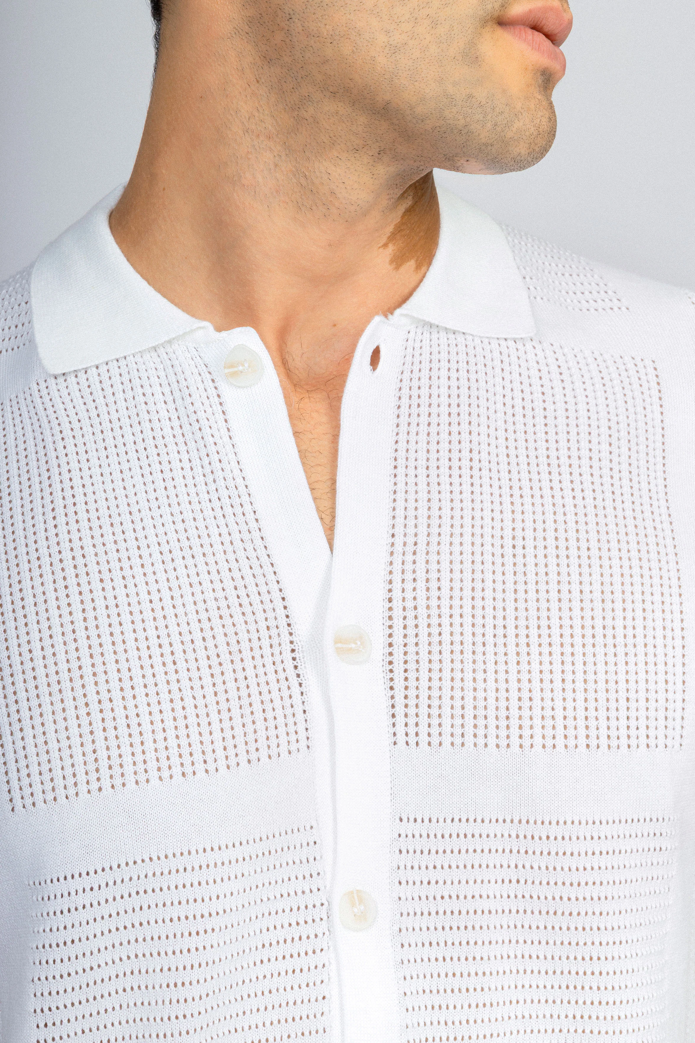Knitted White Short Sleeves Shirt - Image 3