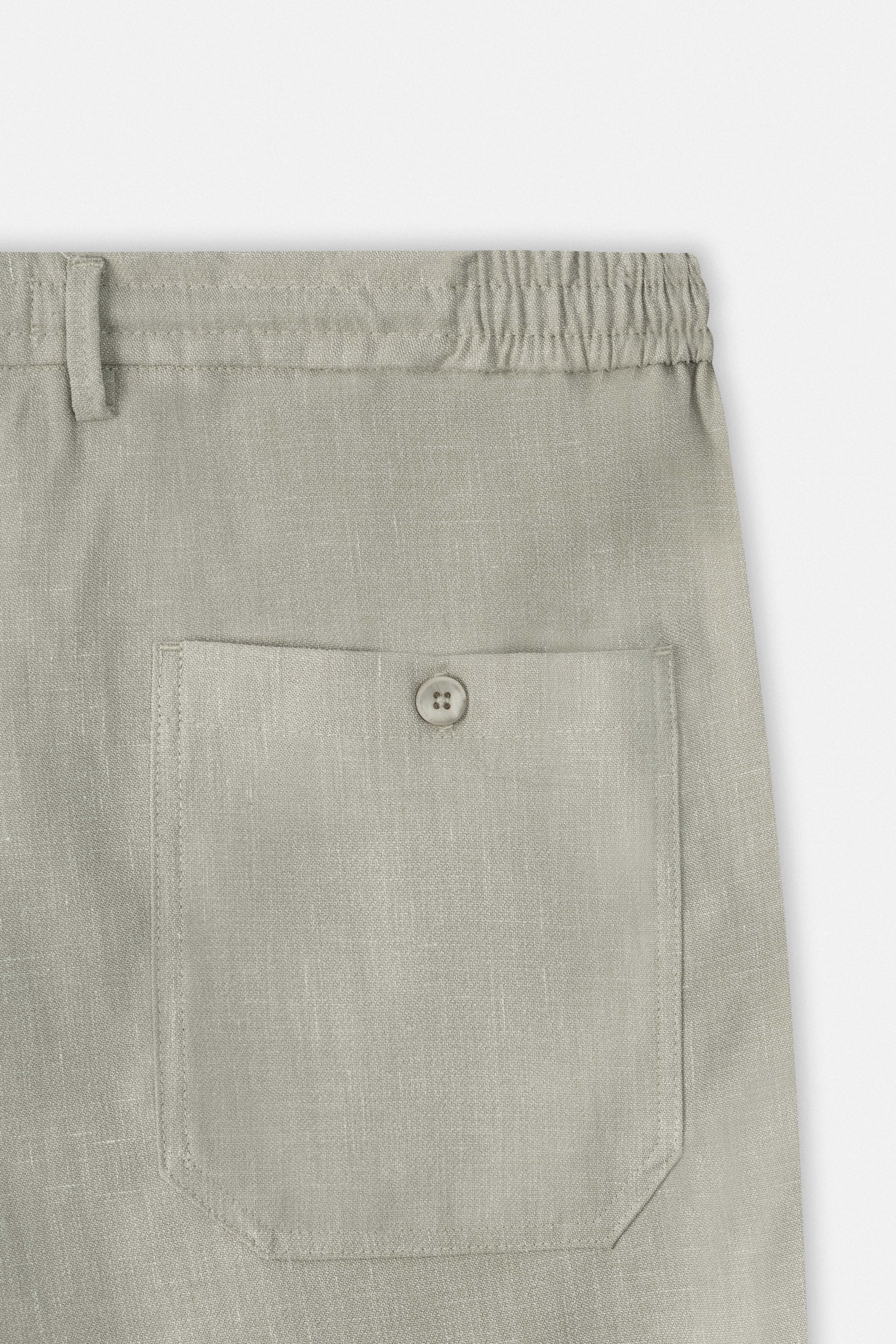 Laced-Up Beige Linen Look casual pants-(Big size) - Image 4